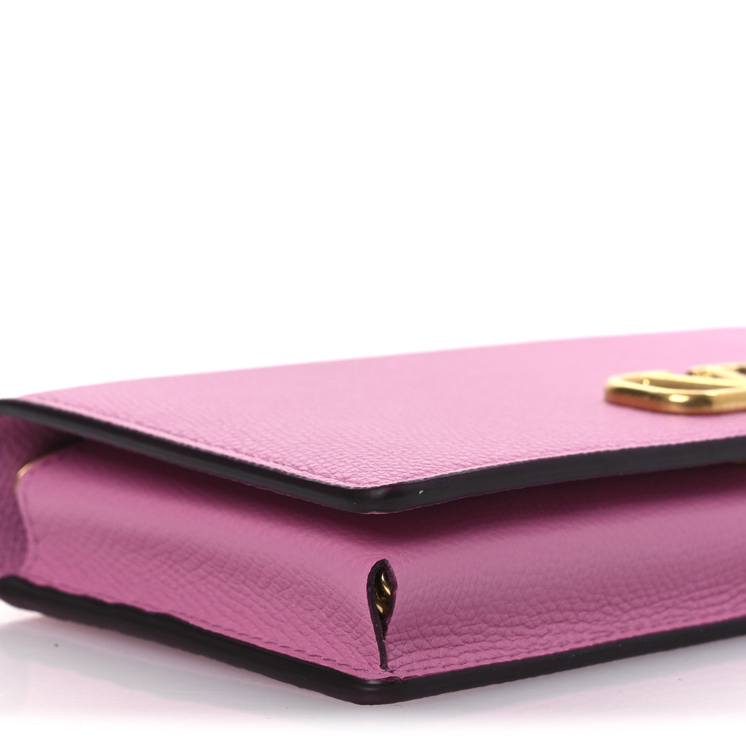 Grainy Calfskin VLogo Top Handle Wallet With Chain Feminine Pink