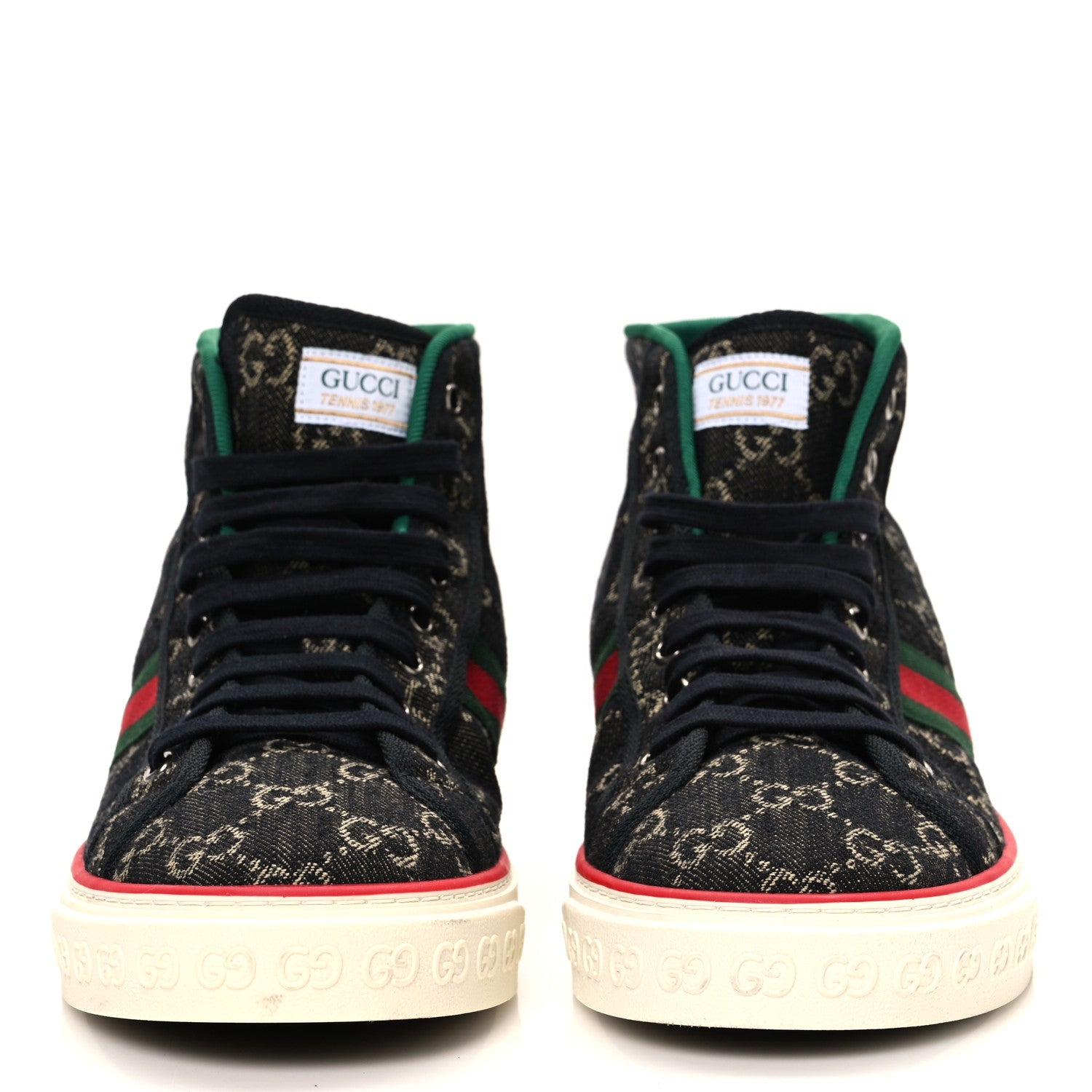 New Denim GG Monogram Web Mens 1977 Tennis High Top Sneakers 10 Black Ivory