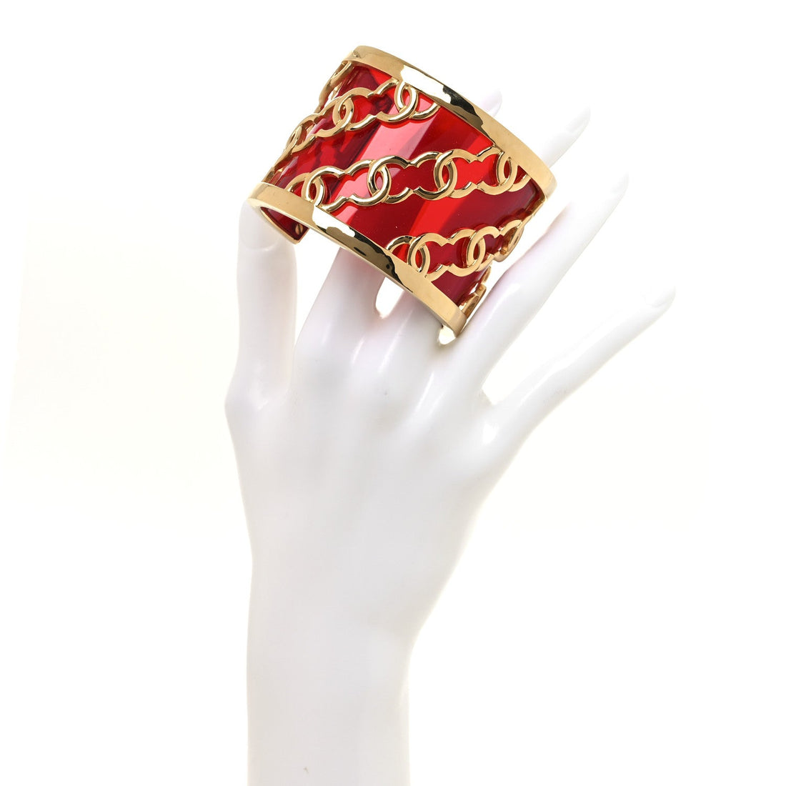 Resin Metal CC Cuff Bracelet Gold Red