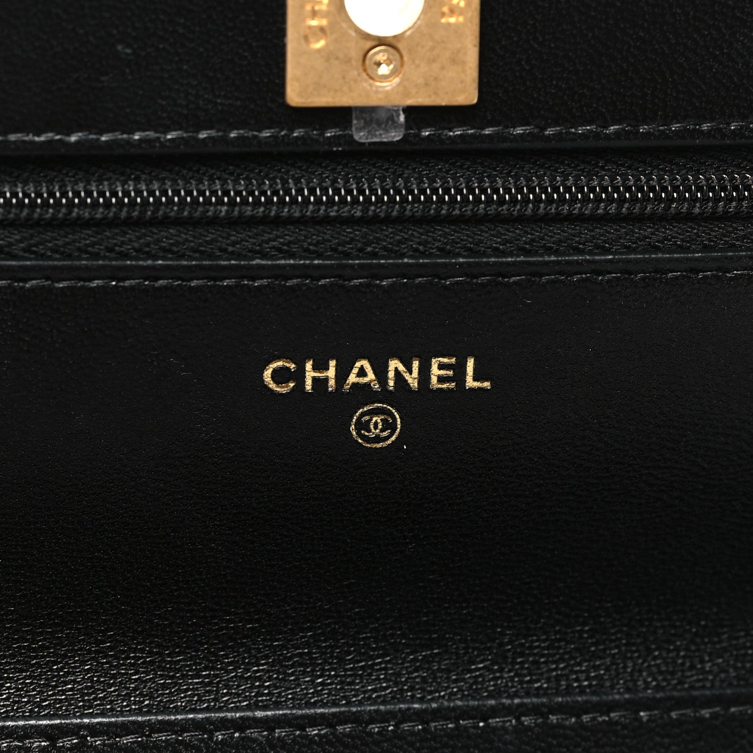 Lambskin Quilted Logo WOC Wallet On Chain Black