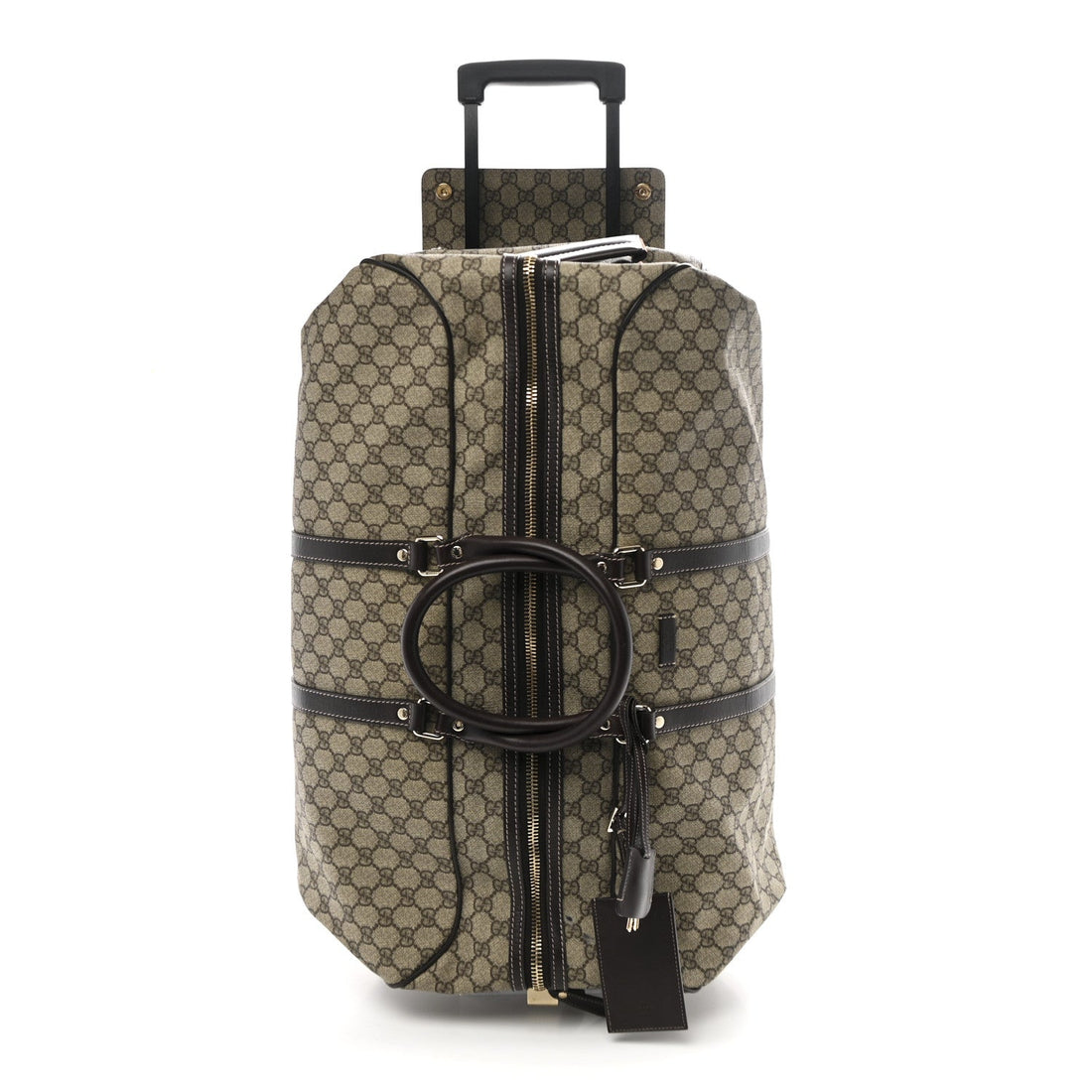 GG Plus Monogram Large Carry On Duffle Trolley Beige Ebony Cocoa Dark Chocolate