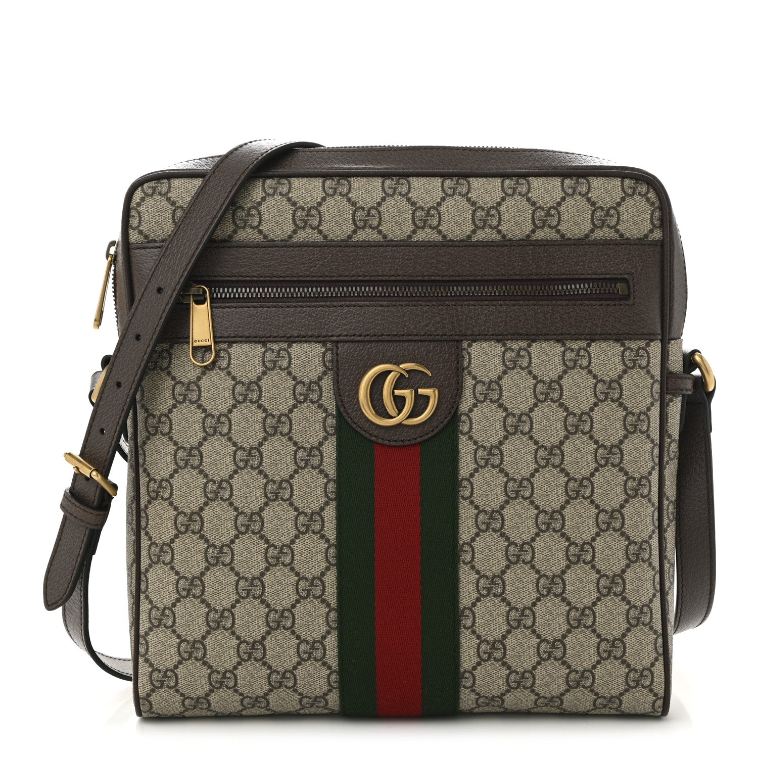 GG Supreme Monogram Web Medium Ophidia Messenger Bag Brown