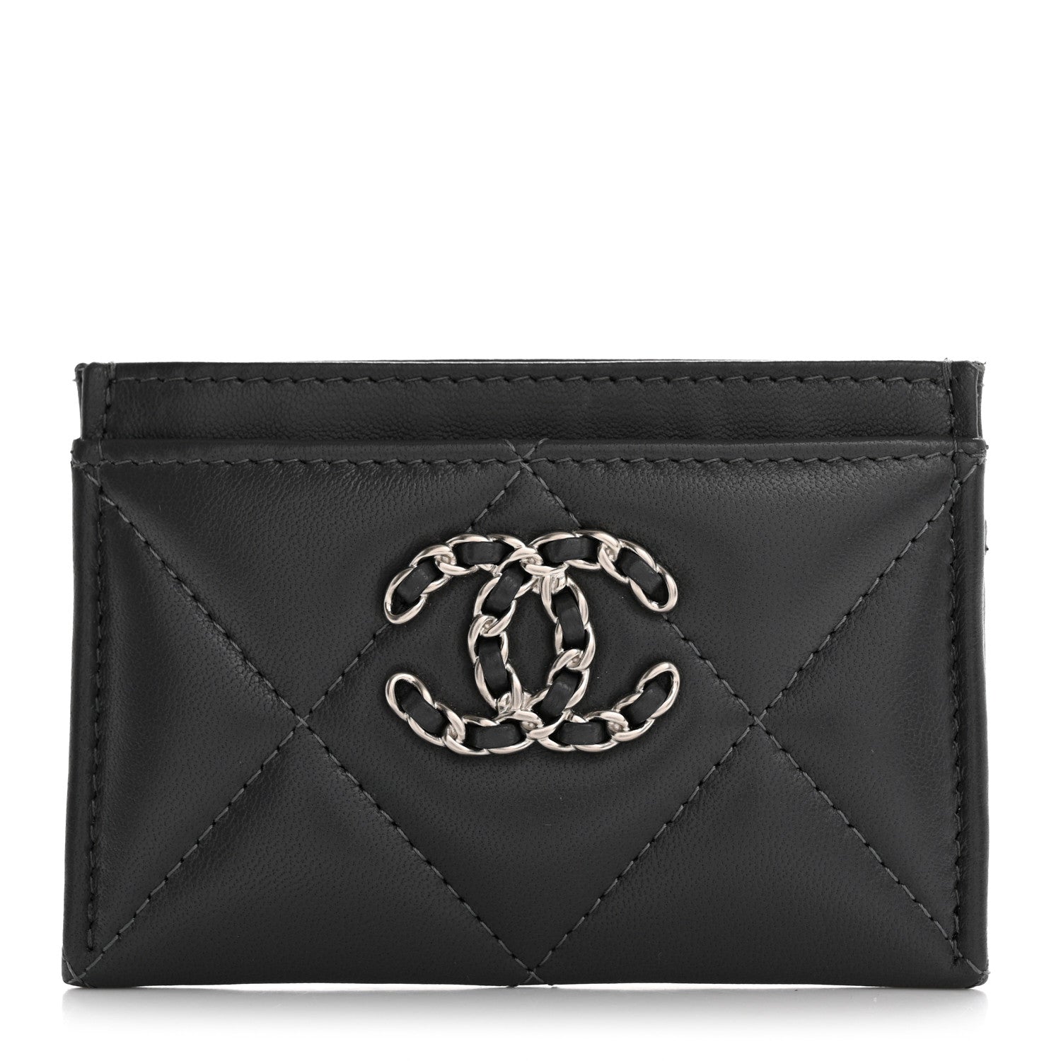 Lambskin Quilted Chanel 19 Card Holder Dark Grey
