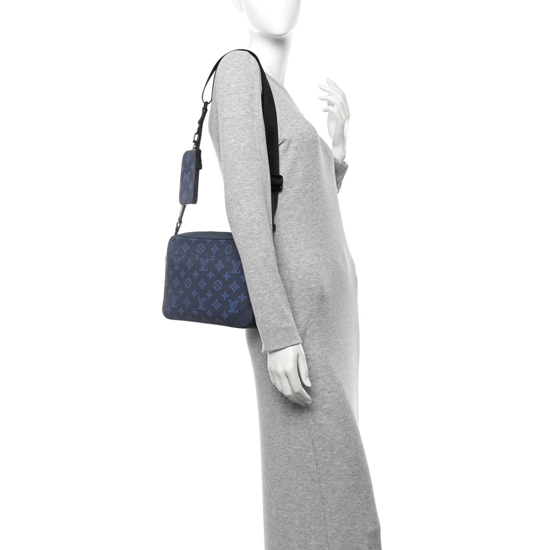 Calfskin Monogram Shadow Trio Messenger Navy River Blue