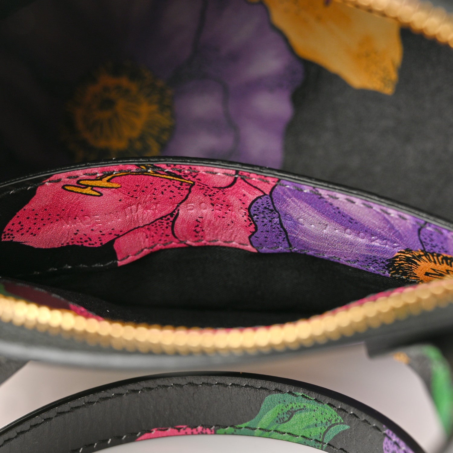 Smooth Calfskin Lush Floral Print XXS Ville Top Handle Bag Black Multicolor