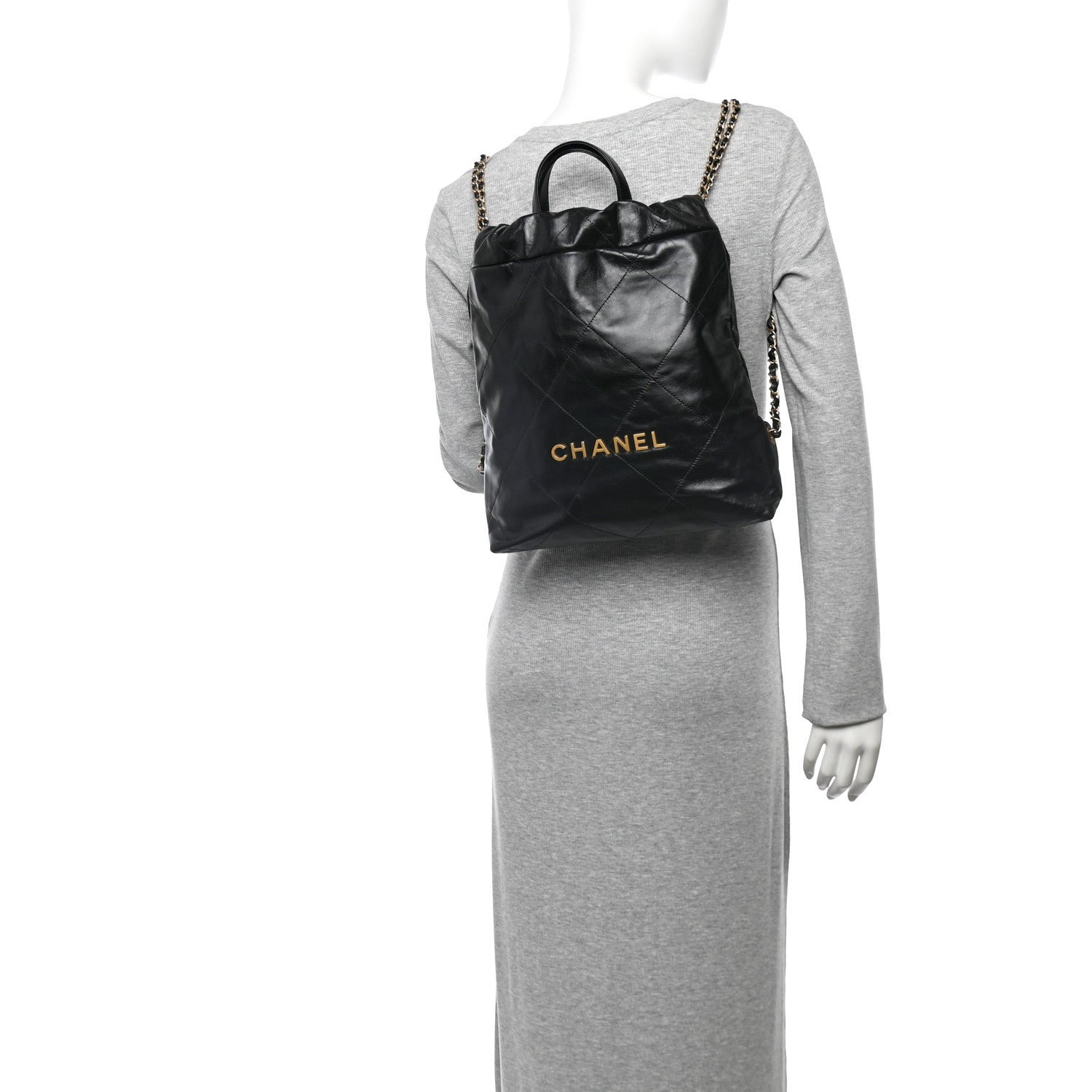 Shiny Calfskin Quilted Chanel 22 Backpack Black