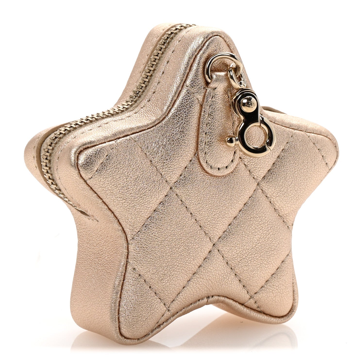 Metallic Lambskin Walk Of Fame Star Clip On Coin Purse Gold