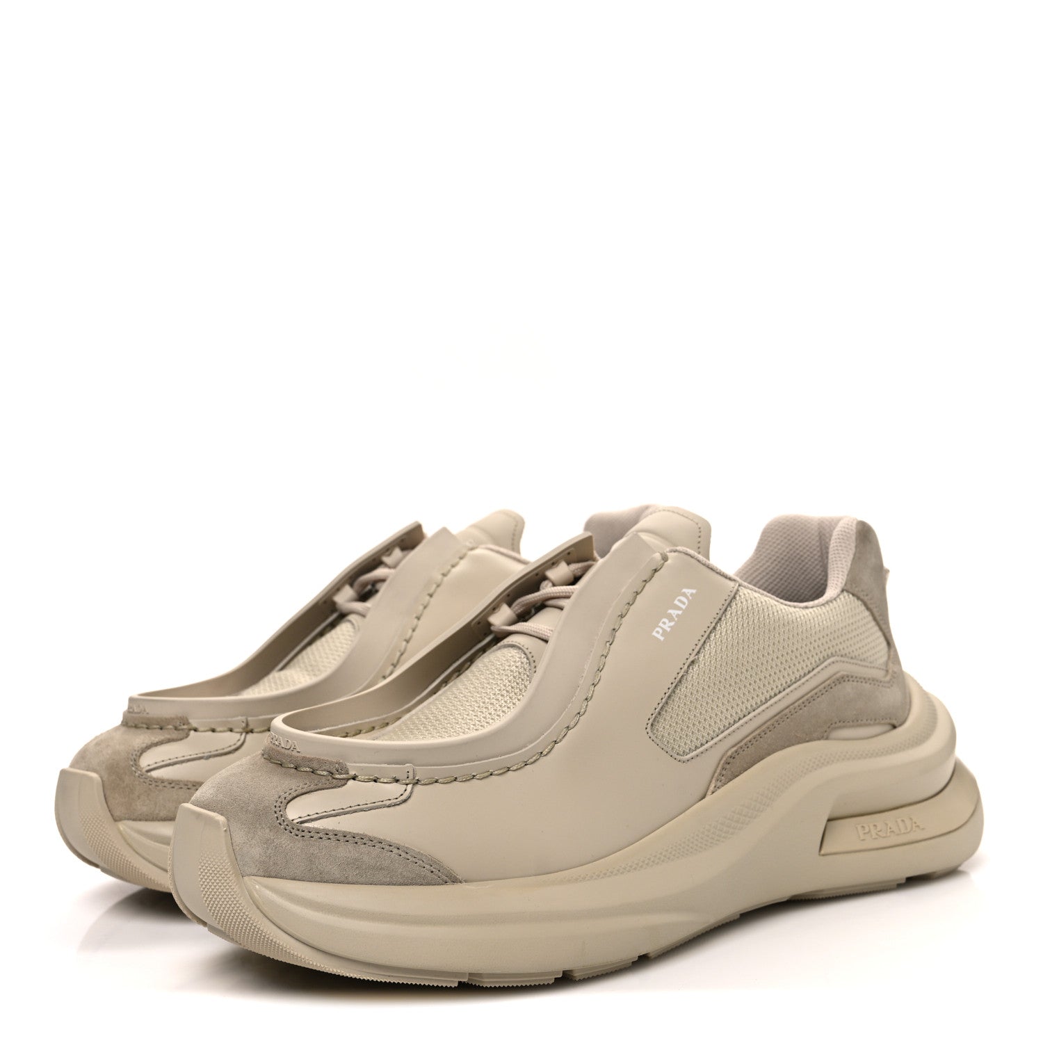 Brushed Calfskin Mens Systeme Sneakers 10.5 Beige