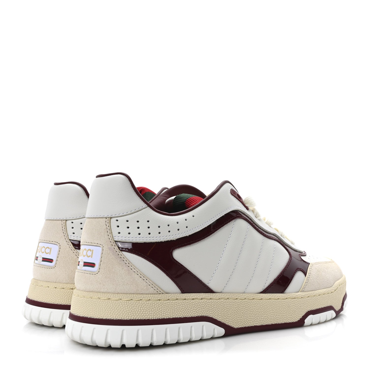 Calfskin Suede Mens Re-Web Sneakers 8 White Red