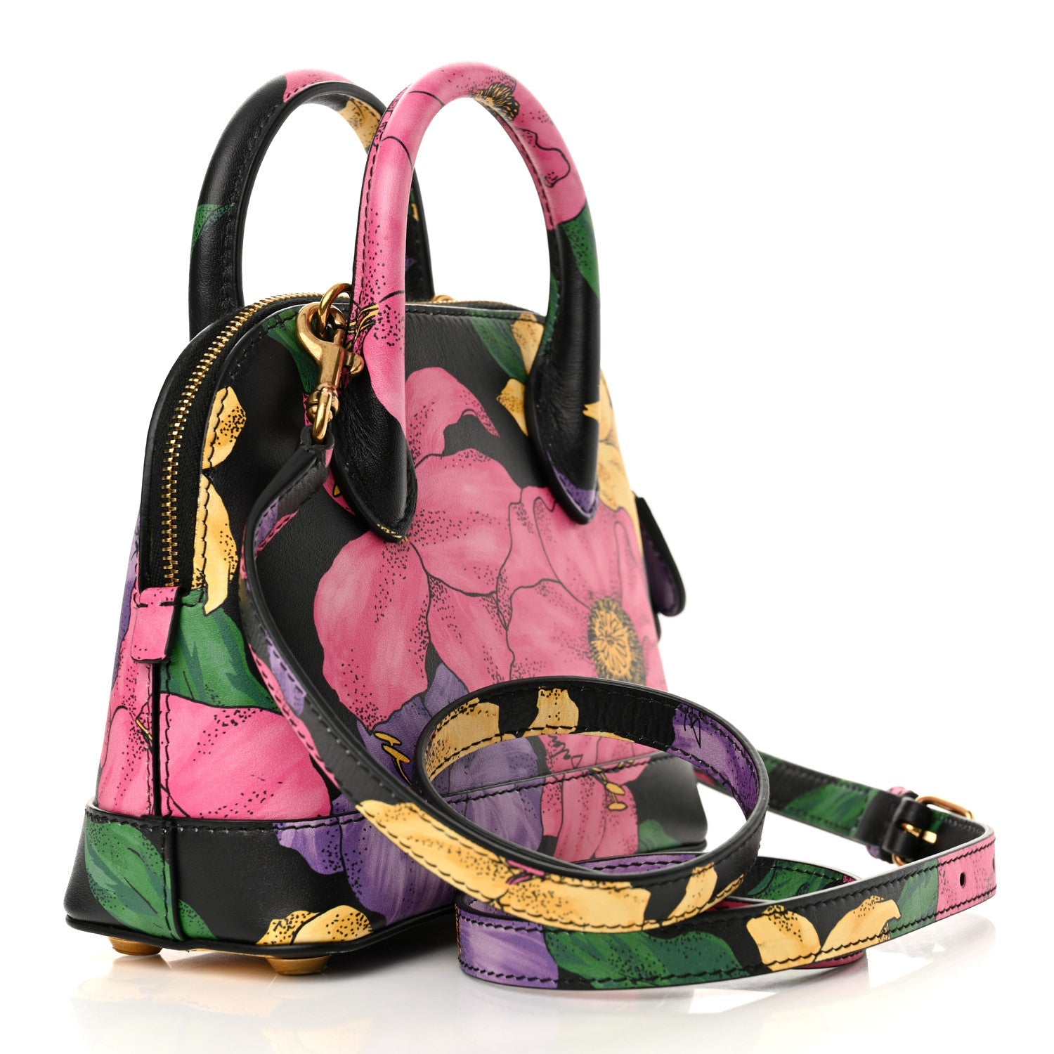 Smooth Calfskin Lush Floral Print XXS Ville Top Handle Bag Black Multicolor