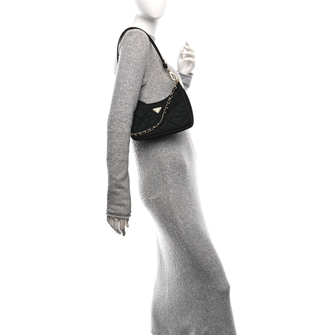 Re-Nylon Saffiano Quilted Mini Re-Edition 1995 Chaine Shoulder Bag Black