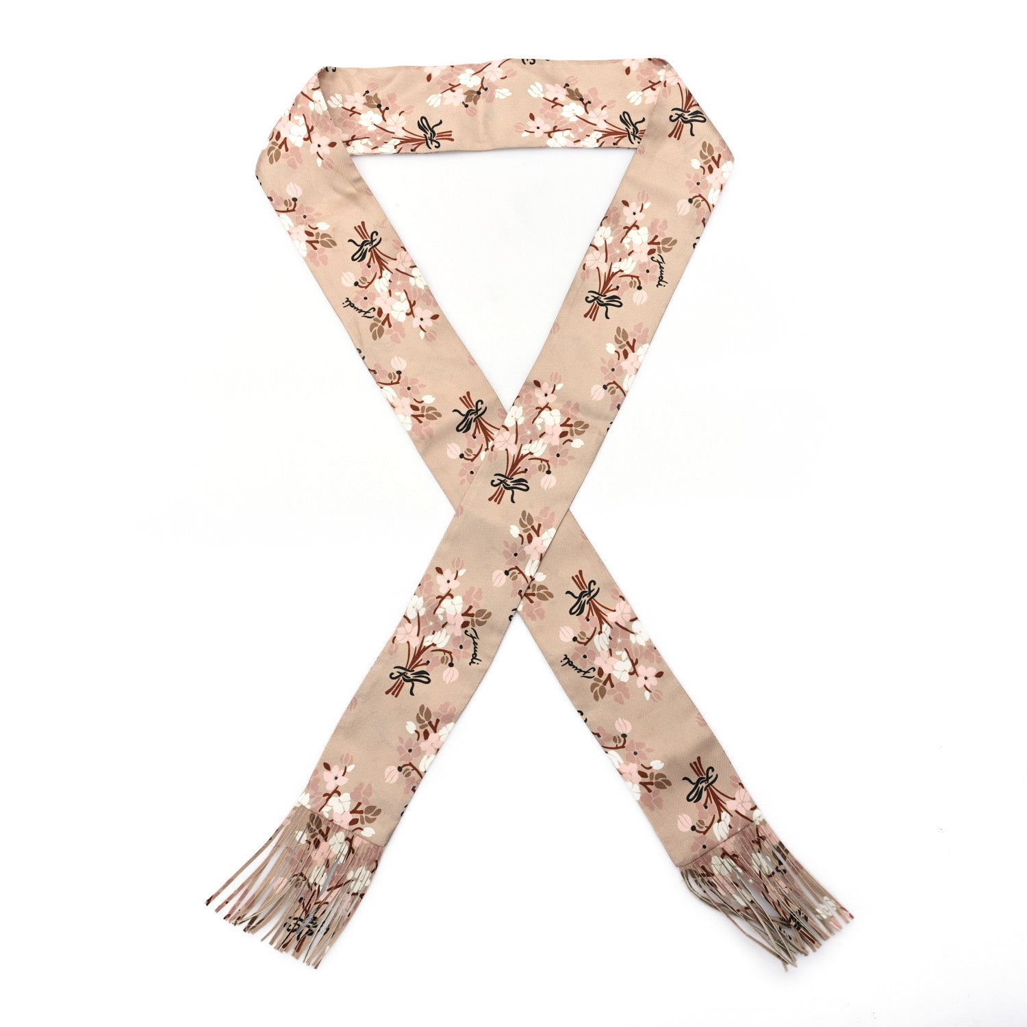 Silk Lambskin Fringe Bouquet Print Wrappy Bandeau Pink