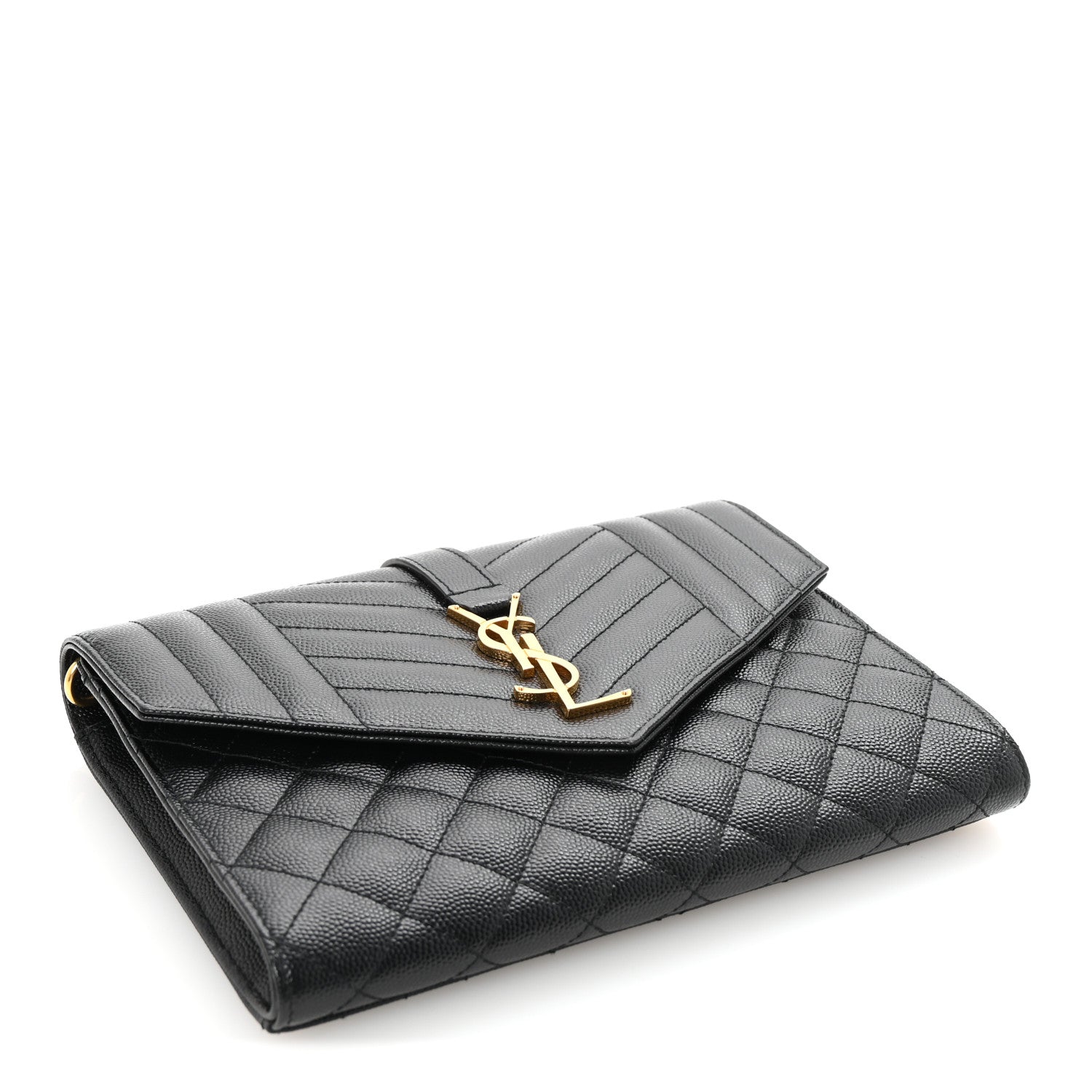 Grain De Poudre Textured Mixed Matelasse Triquilt Monogram Clutch Black