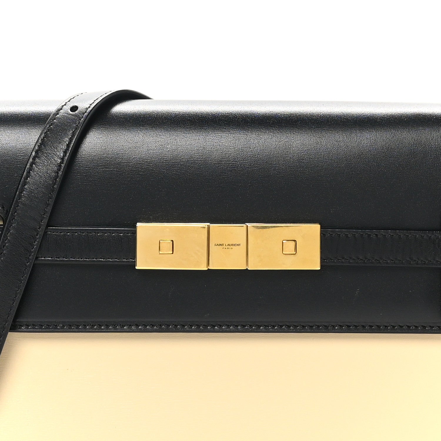 Smooth Calfskin Manhattan Shoulder Bag Black Beige