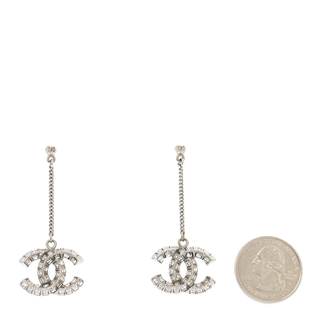 Baguette Crystal CC Drop Earrings Silver