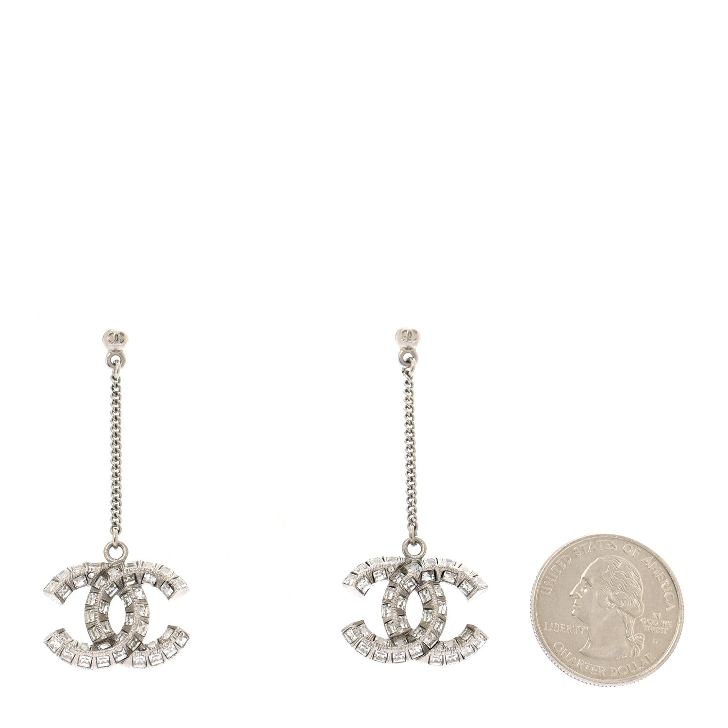 Baguette Crystal CC Drop Earrings Silver