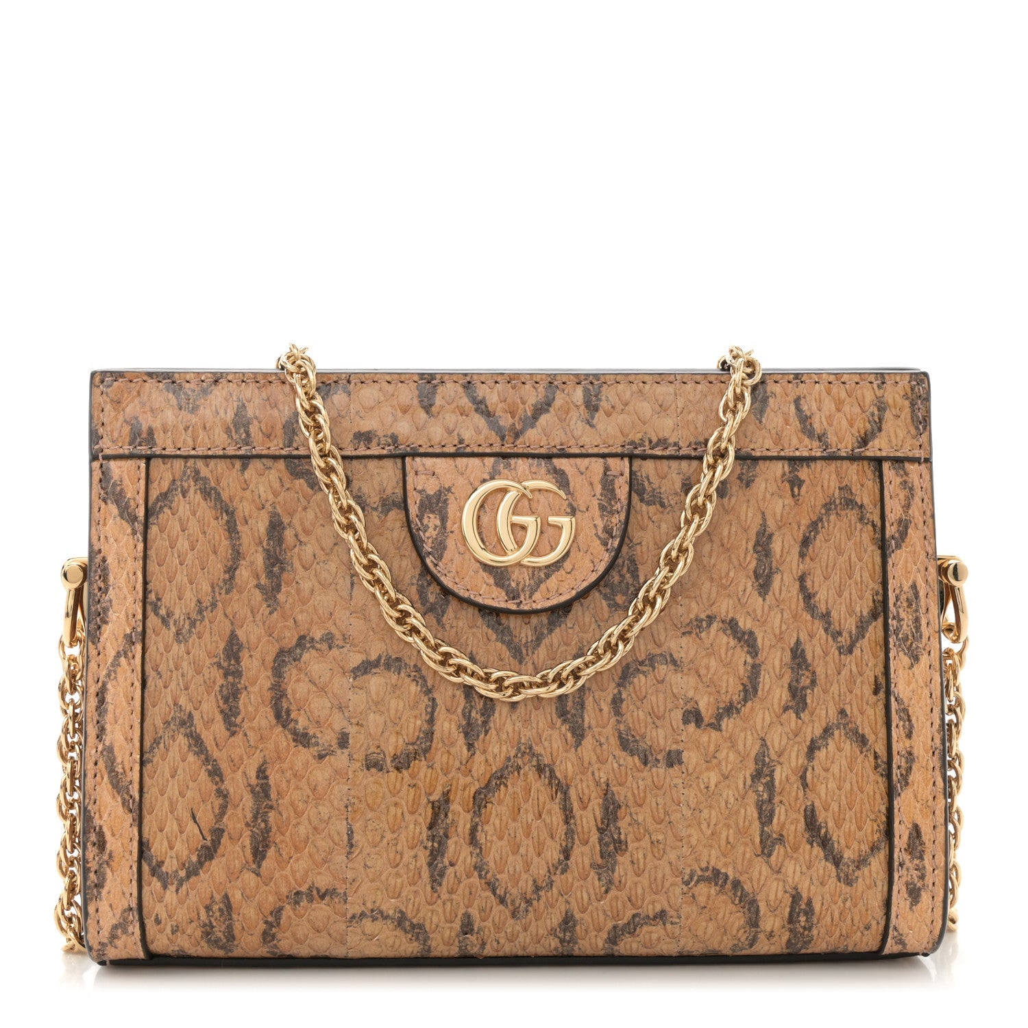 Snakeskin GG Mini Ophidia Chain Shoulder Bag Brown