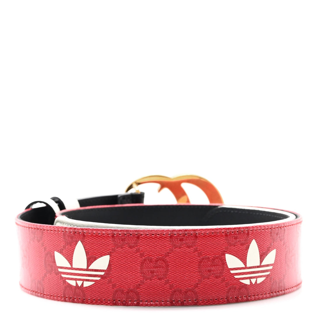 X ADIDAS Crystal Vintage Monogram Textured Dollar Calfskin Double G 40mm Belt 75 30 Hibiscus Red Off White Black