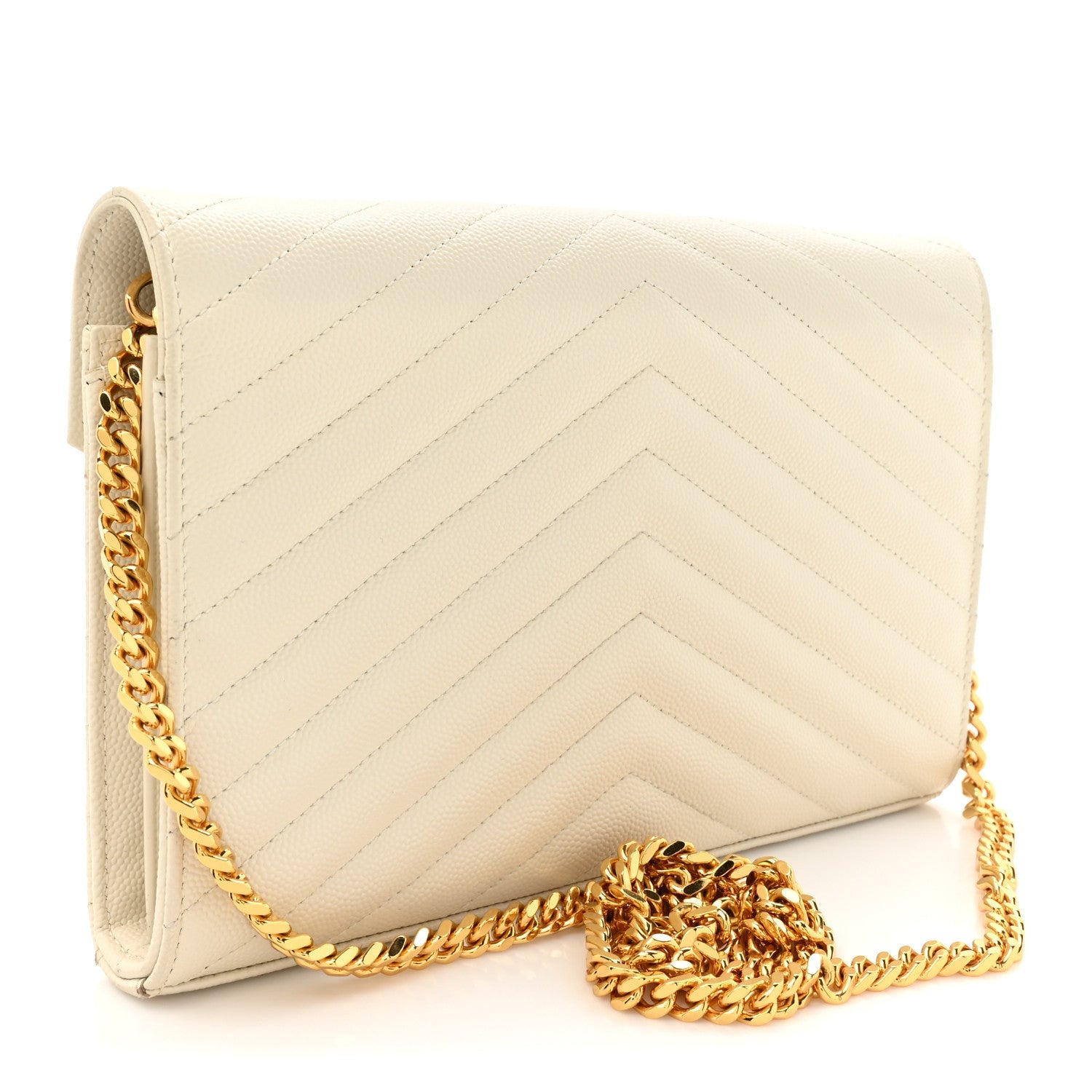 Grain De Poudre Matelasse Chevron Monogram Chain Wallet Crema Soft