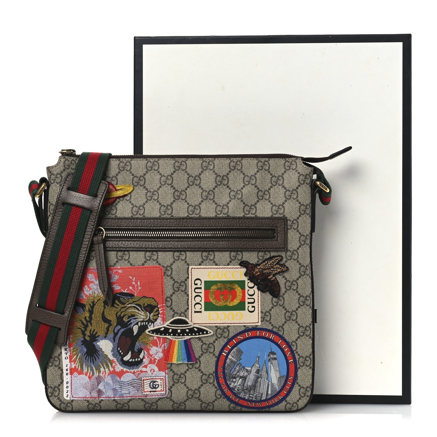 Soft GG Supreme Monogram Courrier Web Medium Flat Messenger Bag Beige New Acero Multicolor