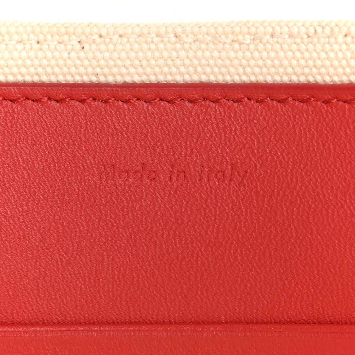 Cotton Canvas Calfskin Made In Large Pouch Red