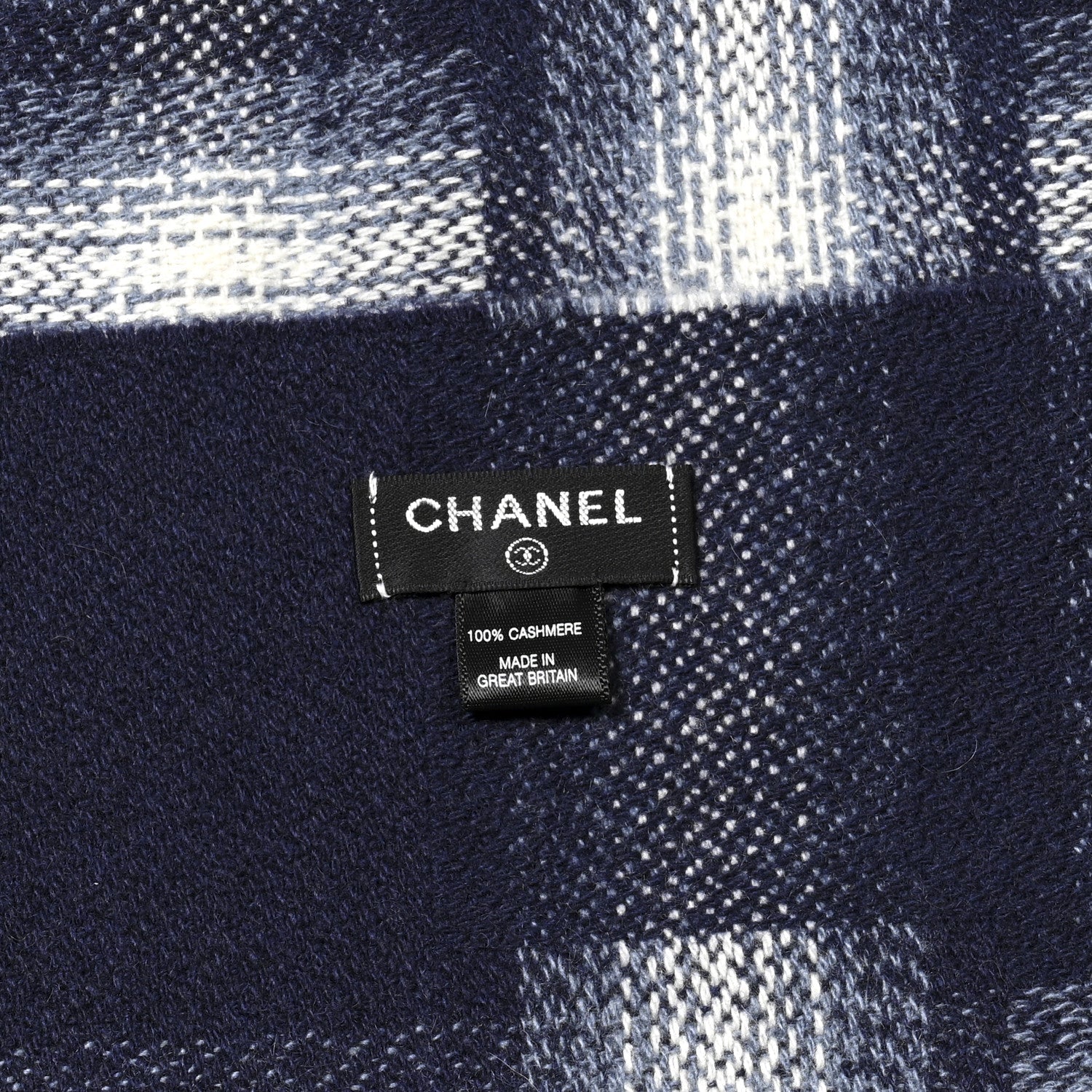 Cashmere Check CC Stole Dark Navy