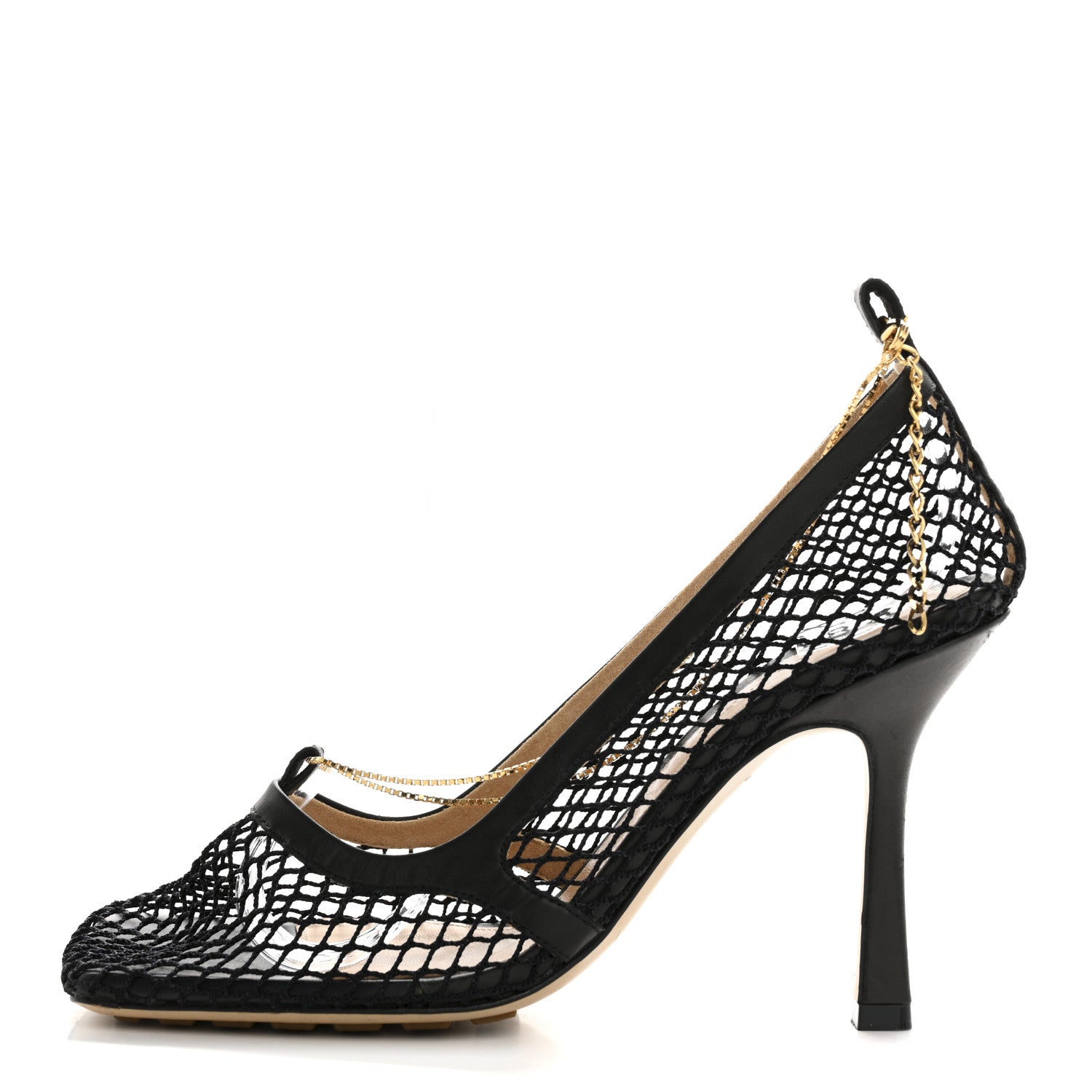 Mesh Calfskin Chain Stretch Pumps 36.5 Black