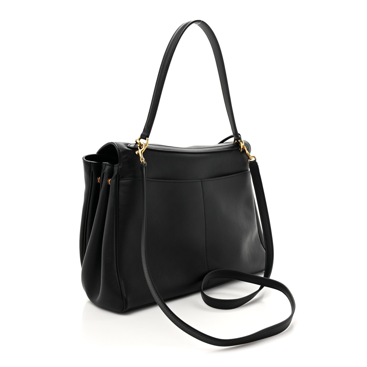 Natural Smooth Calfskin Medium Rodeo Top Handle Handbag Black