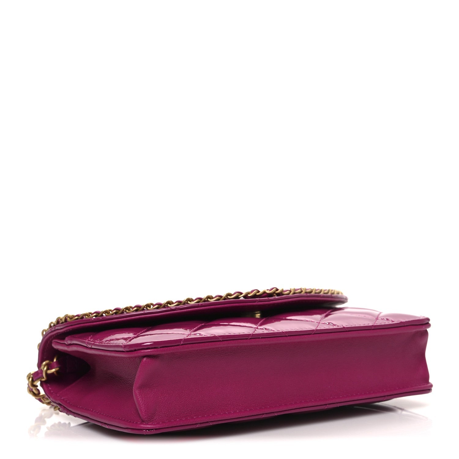 Patent Quilted Chain Around Heart Wallet On Chain WOC Fuchsia