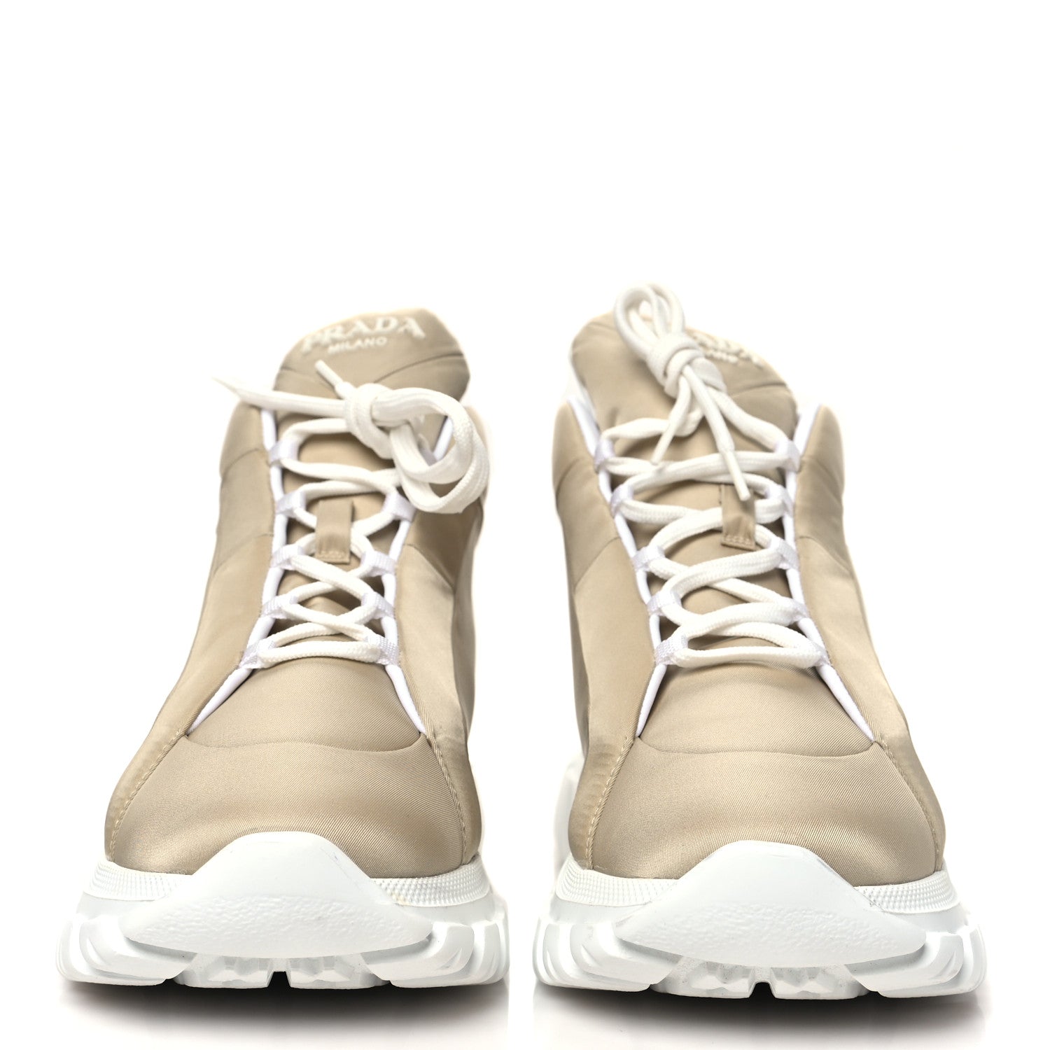 Re-Nylon Gabardine Rubber Triangle Logo Quilted Mens Rush Piuma 50mm Mid Sneakers 39.5 Deserto