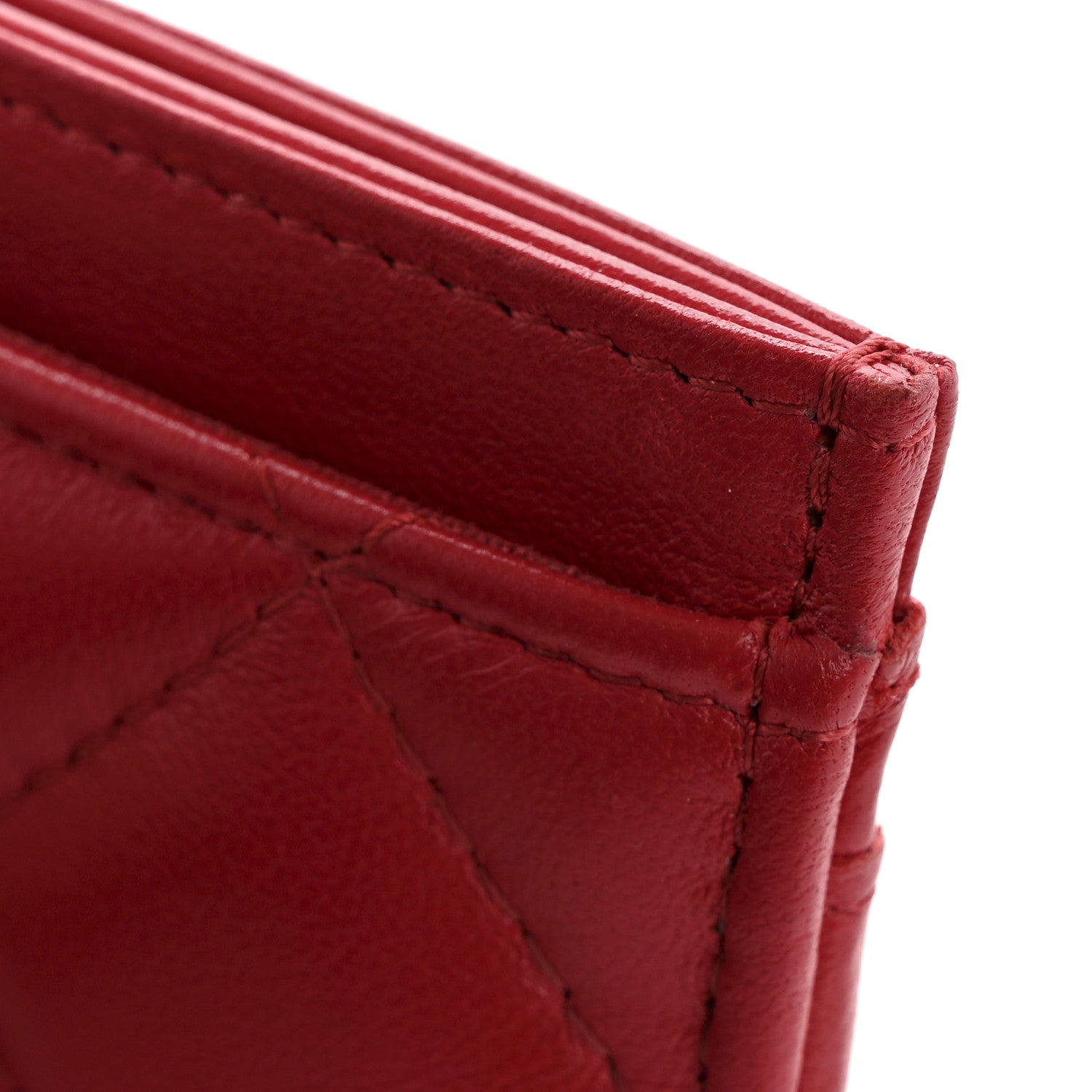 Lambskin Plexiglass Quilted Coco Love Card Holder Red