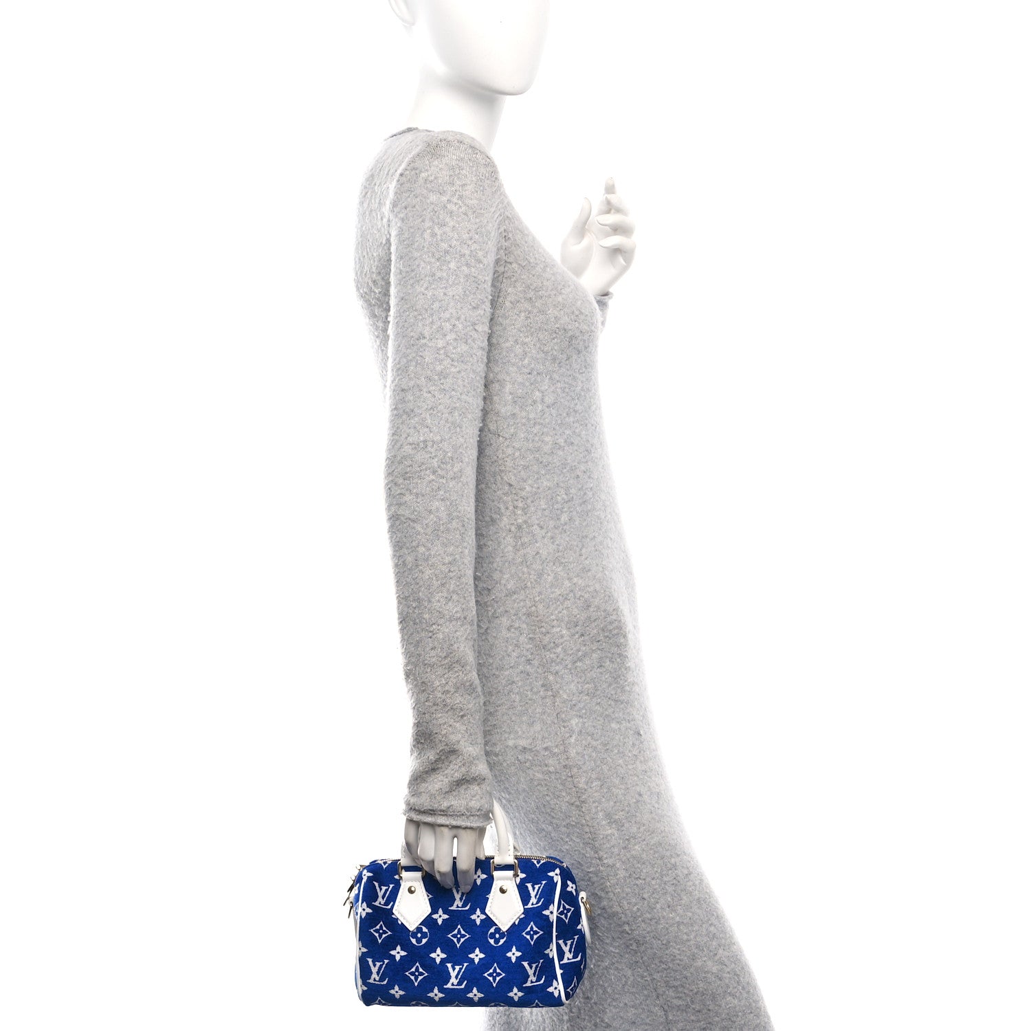 Jacquard Velvet Monogram LV Match Speedy Bandouliere 20 Blue