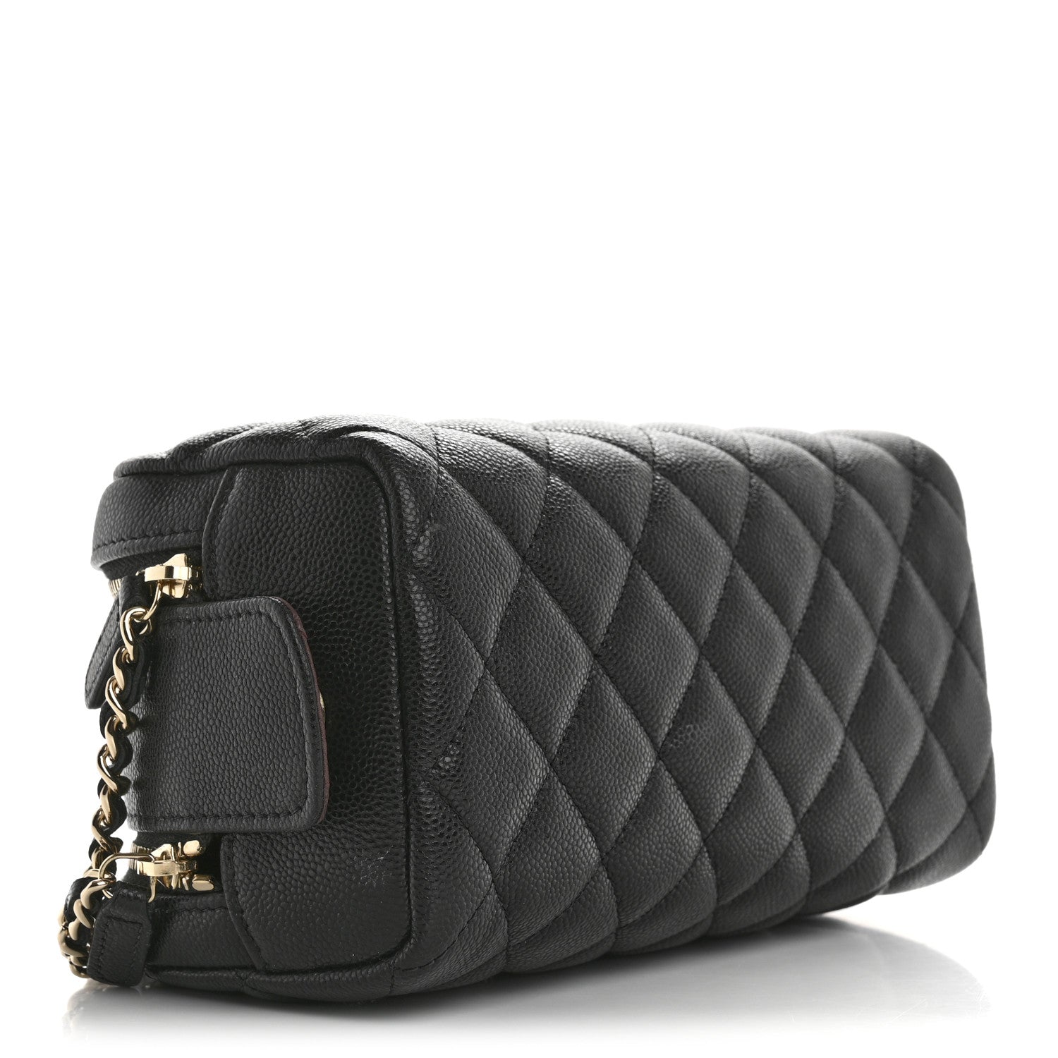 Caviar Quilted Toiletry Case With Chain Black
