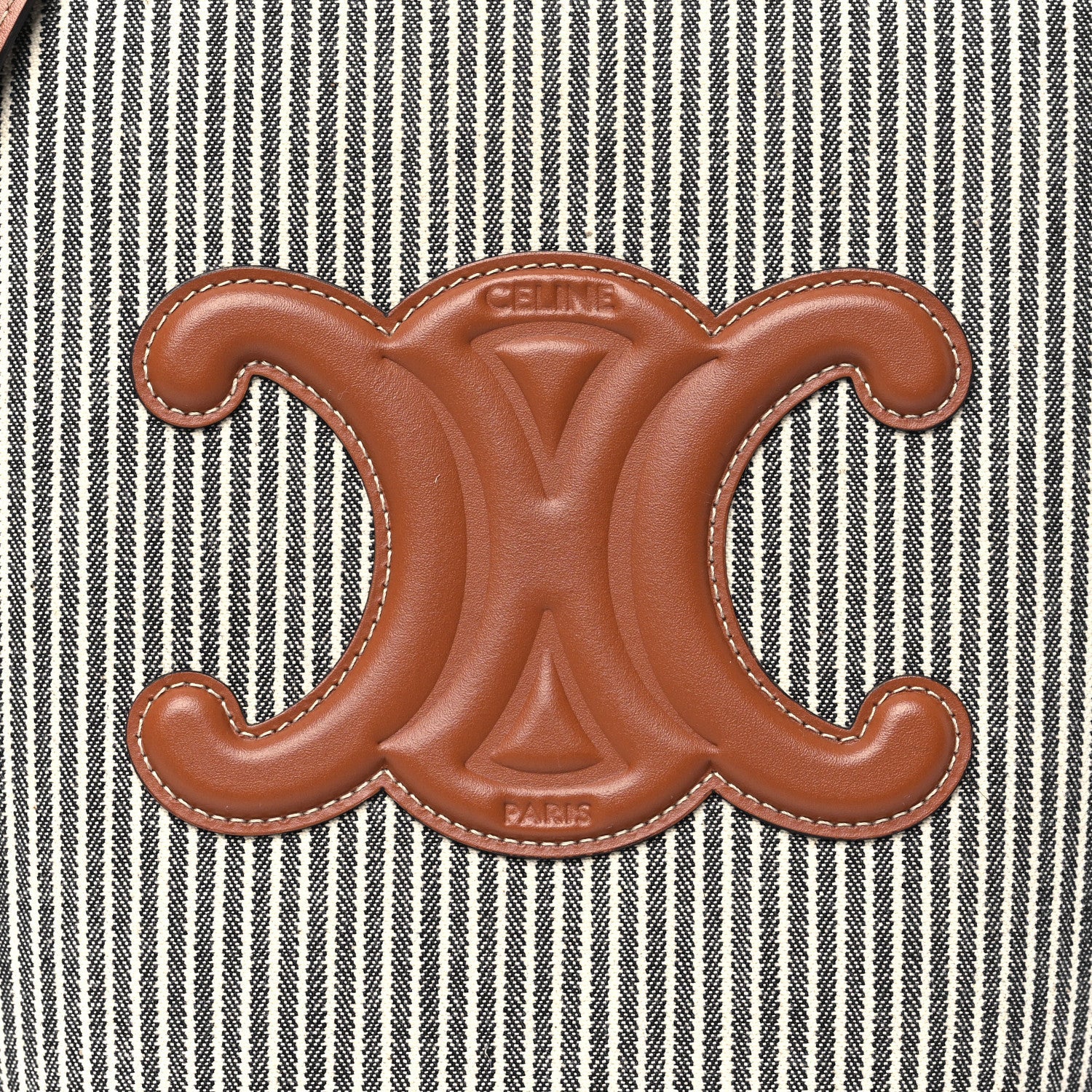 Canvas Calfskin Stripe Triomphe Small Bucket Bag Navy Blue Tan