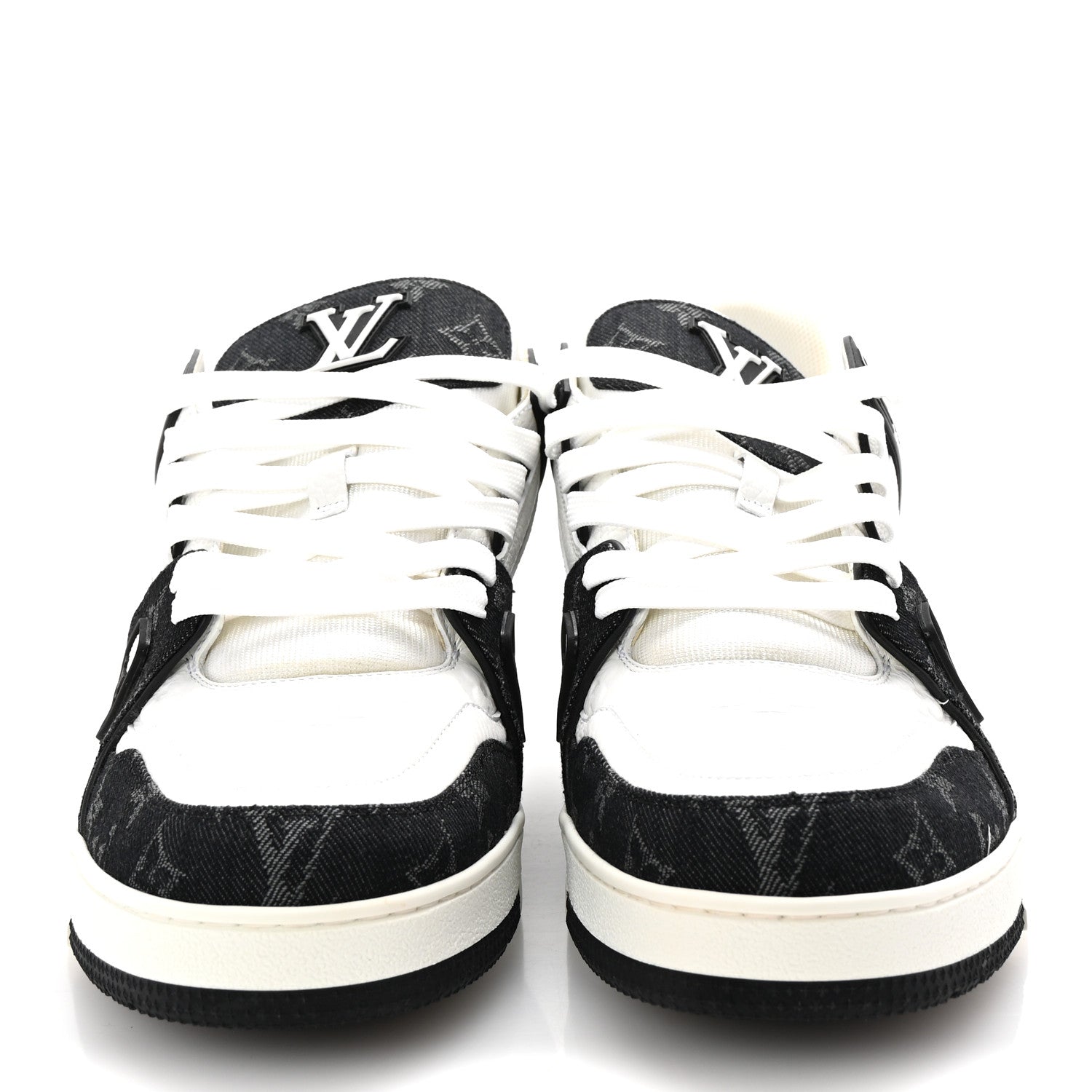 Calfskin Monogram Denim Mens LV Trainer Sneakers 11 Black