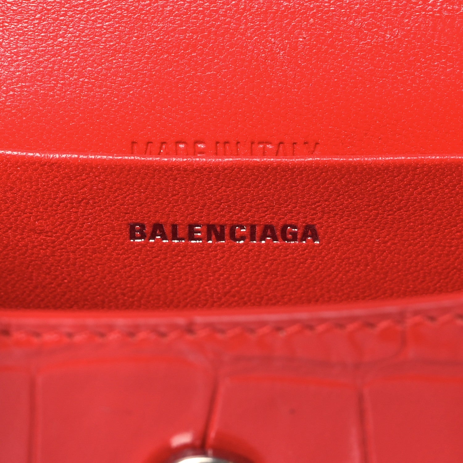 Shiny Calfskin Tonal B Crocodile Embossed Hourglass Top Handle Bag Mini Bright Red