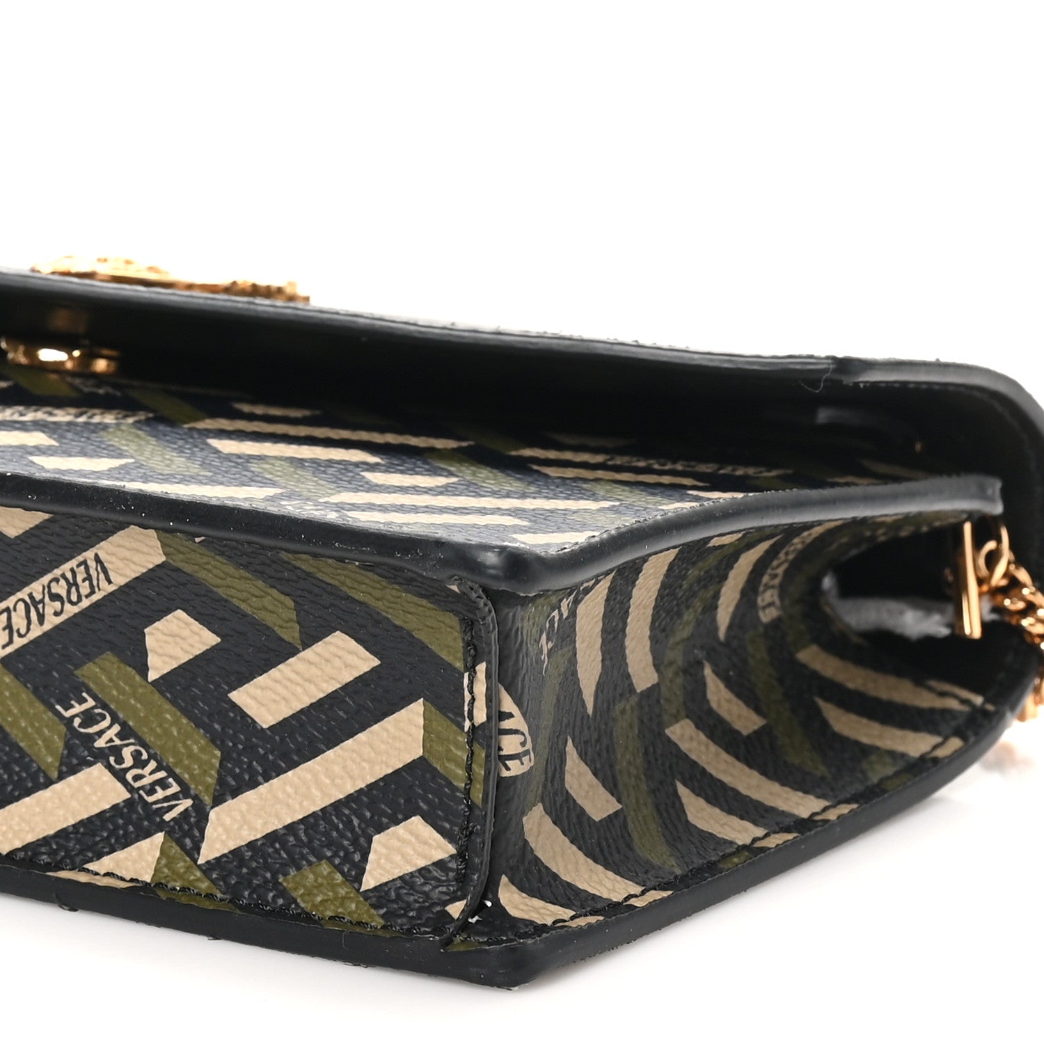 Coated Canvas Virtus La Greca Signature Shoulder Bag Black Khaki