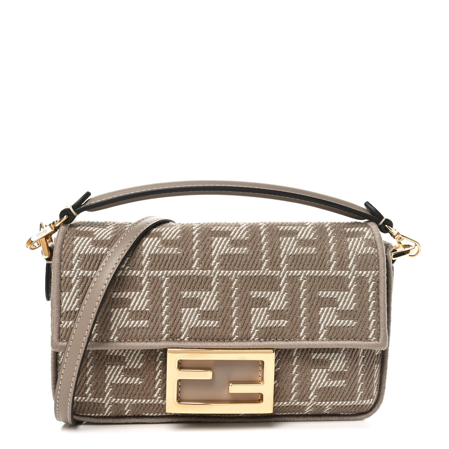 Denim Jacquard FF Effect Vitello Grace Mini Baguette Dove White Dove