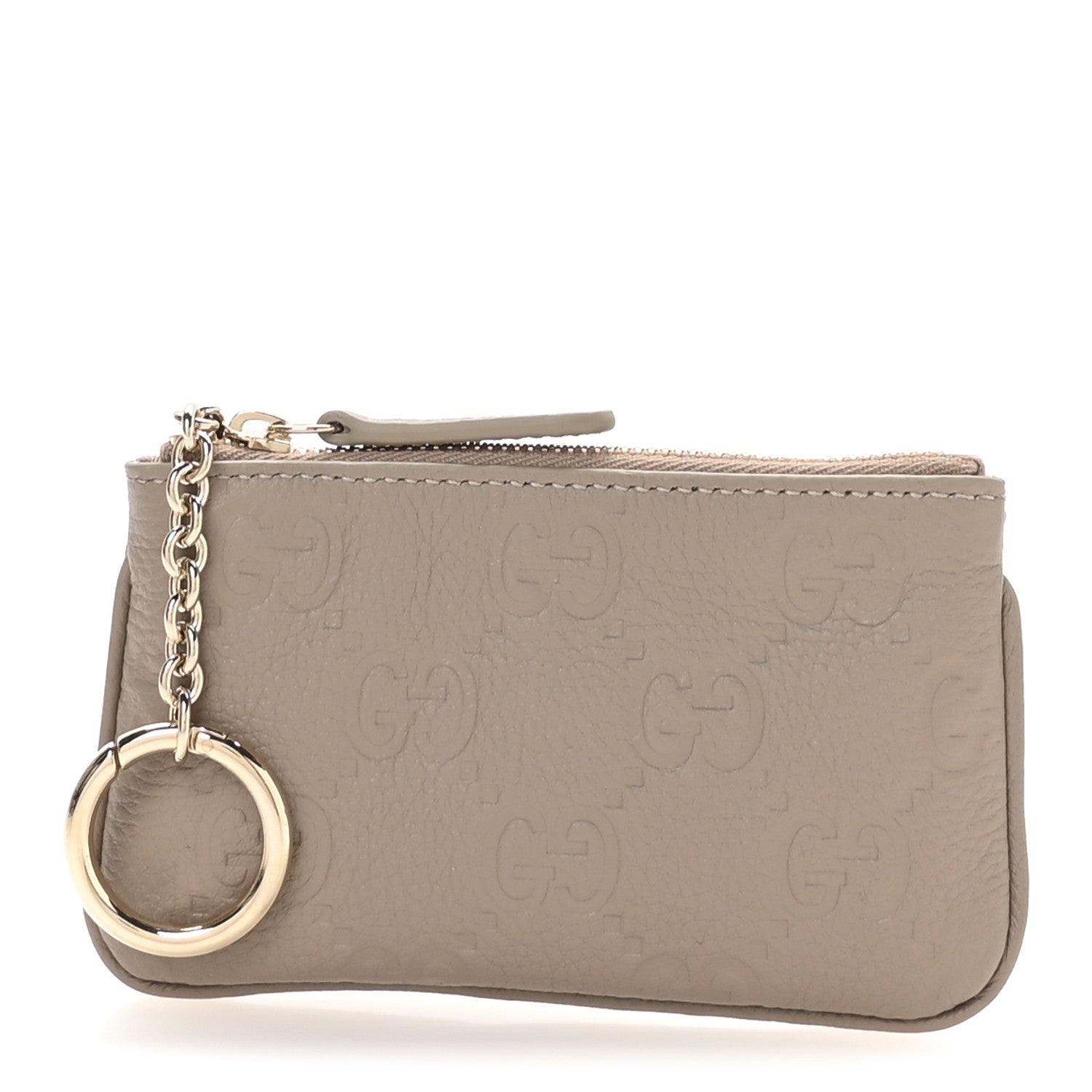 Guccissima GG Emblem Zip Key Case Taupe