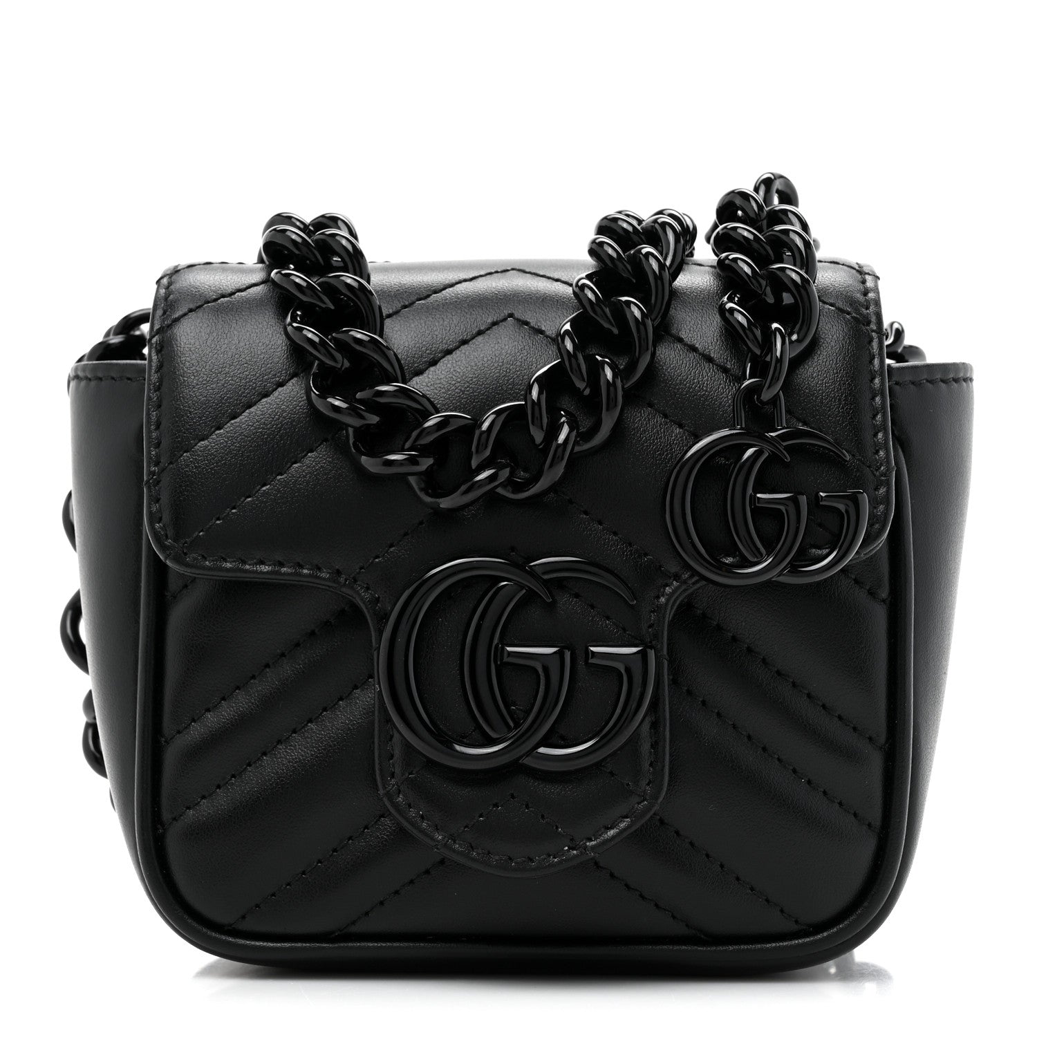 Calfskin Matelasse Monochrome GG Marmont Chain Mini Belt Bag Black