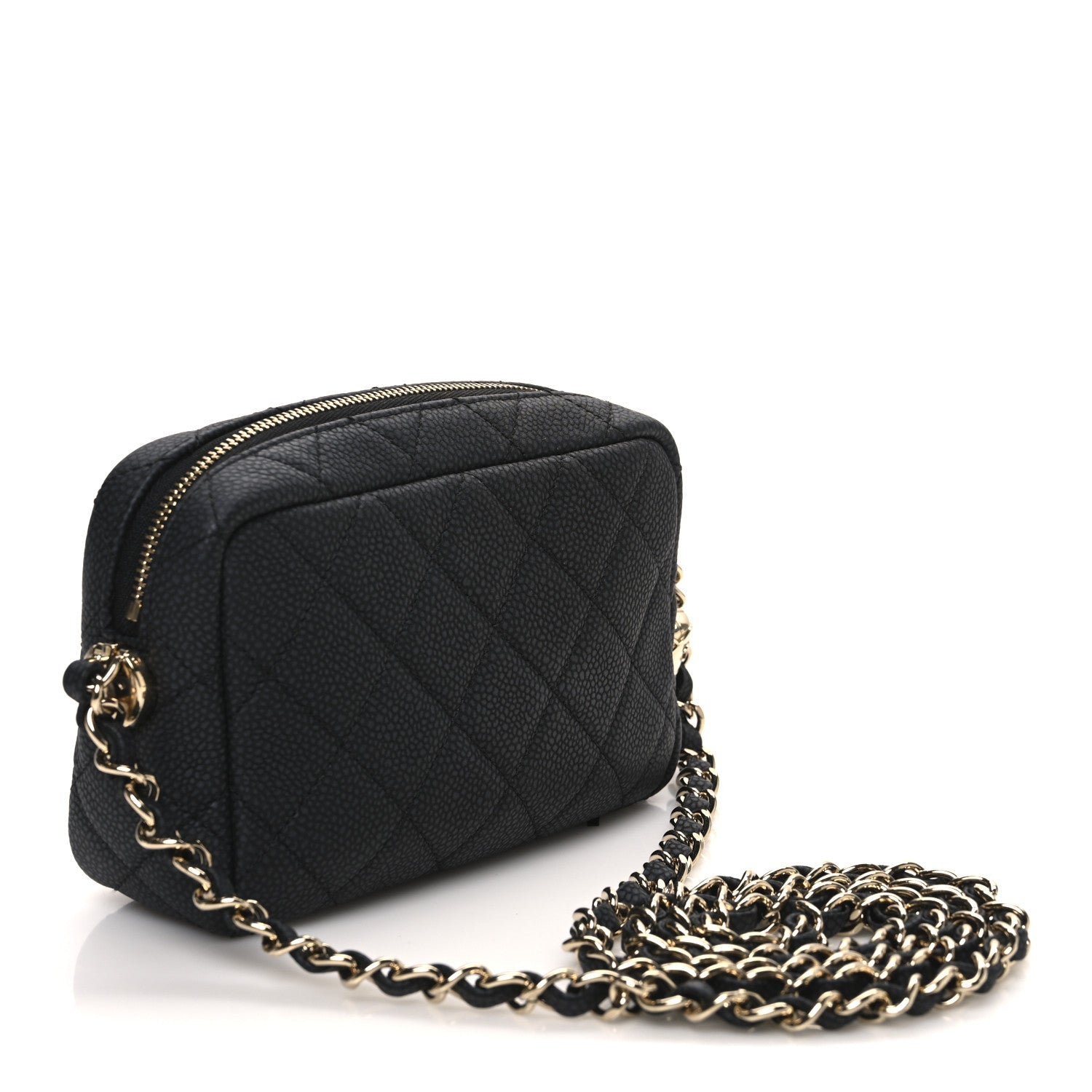 Iridescent Caviar Quilted Mini Coco Tassel Camera Case Black