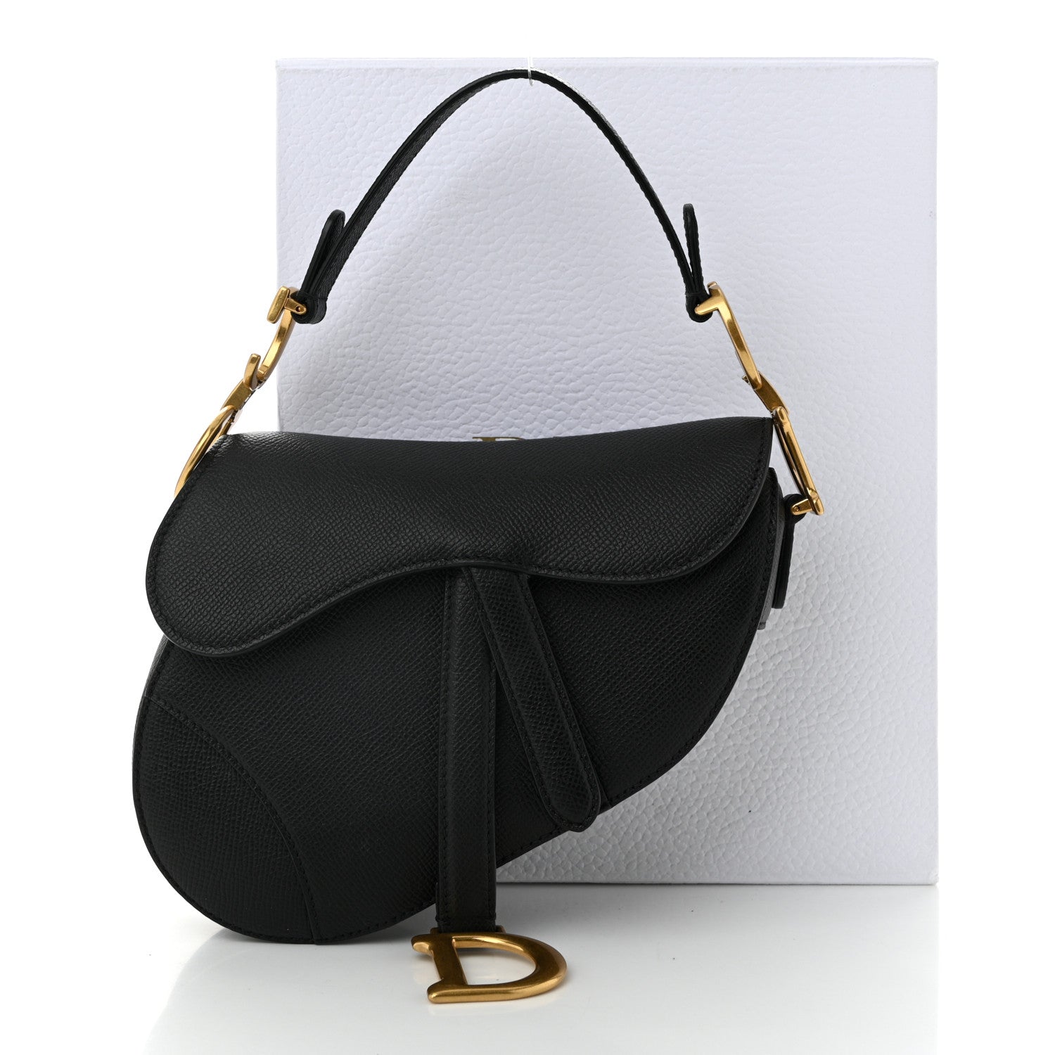 Grained Calfskin Mini Saddle Bag Black
