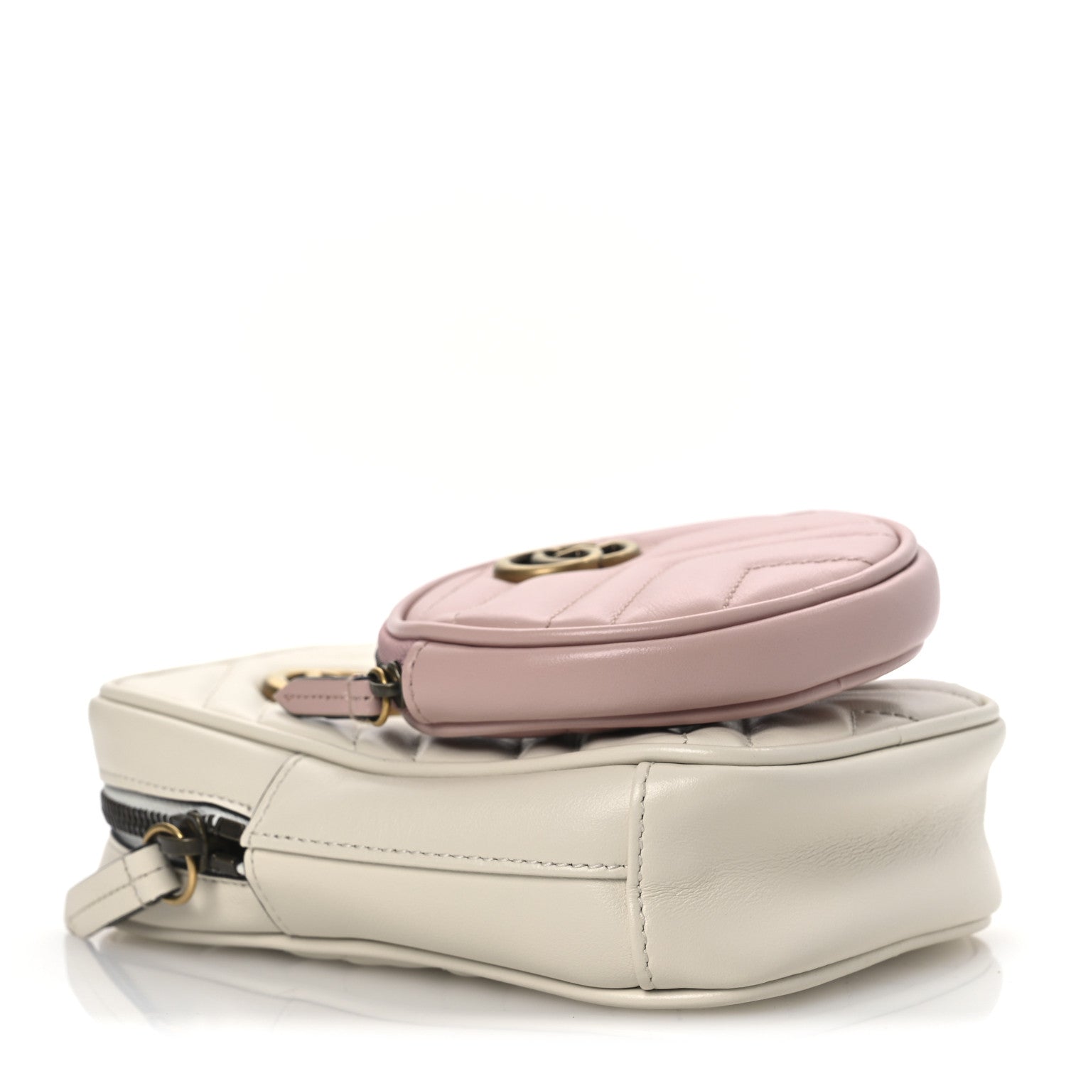 Calfskin Matelasse GG Marmont Mini Bag Coin Purse Mystic White Perfect Pink