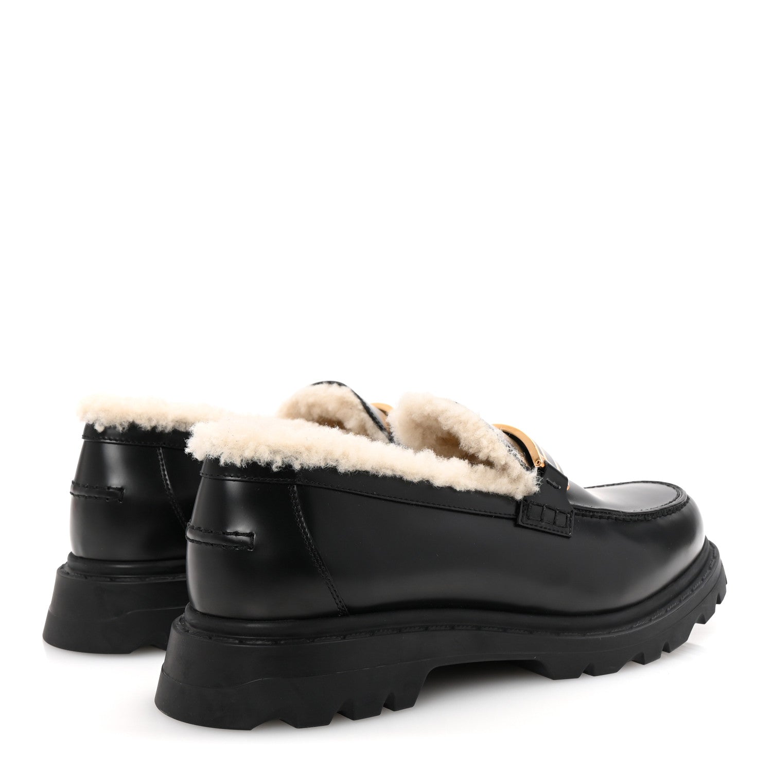 Brushed Calfskin Shearling Dior Code Lug Sole 15mm Loafers 41 Black Natural