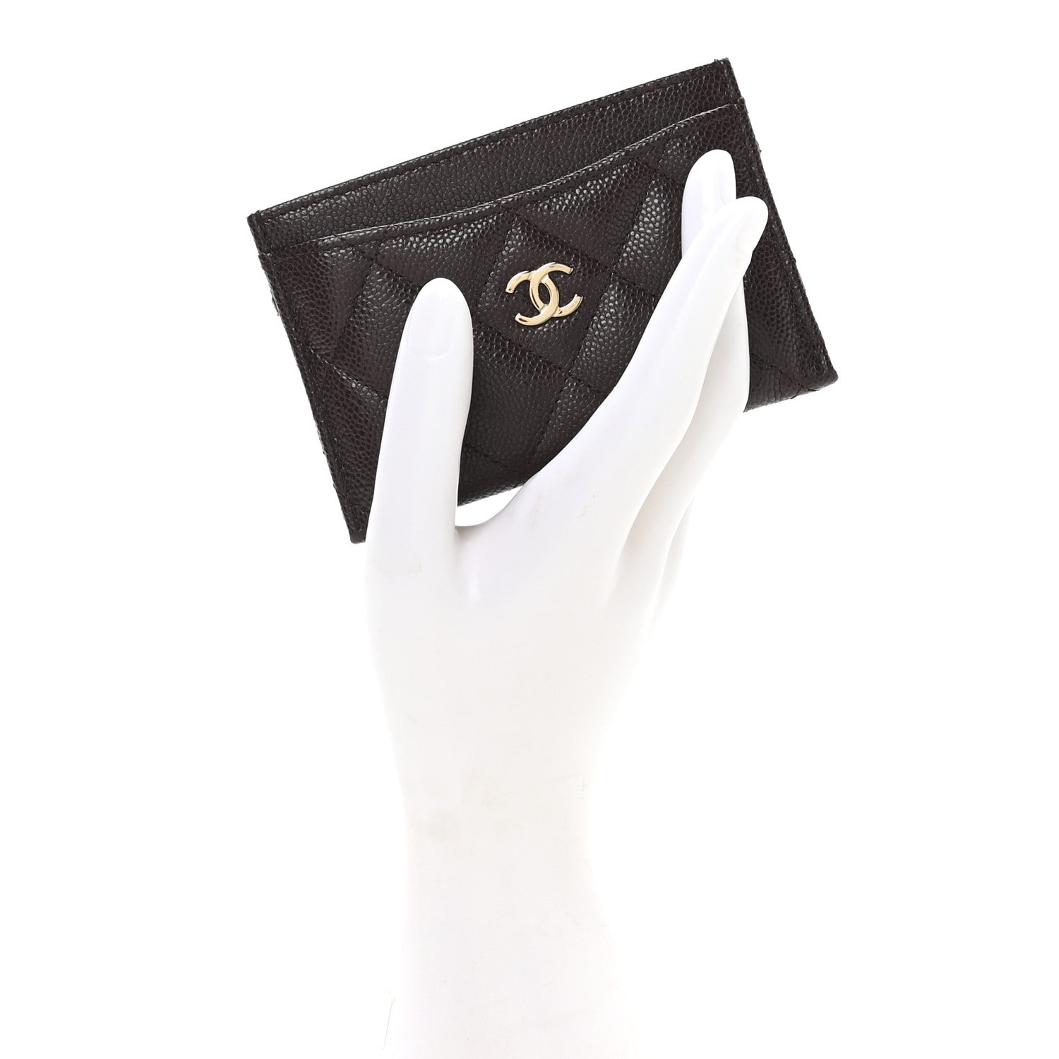 Caviar Quilted Card Holder Dark Brown