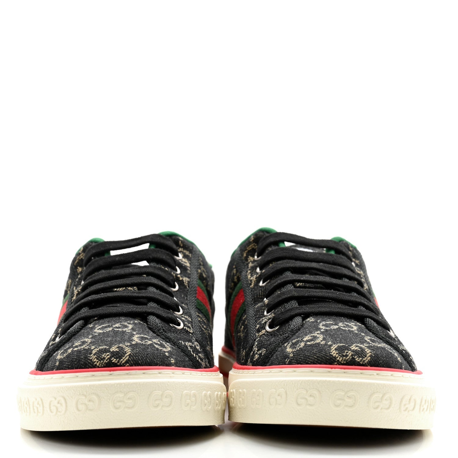 New Denim GG Monogram Web Mens 1977 Tennis Sneakers 8 Black Ivory