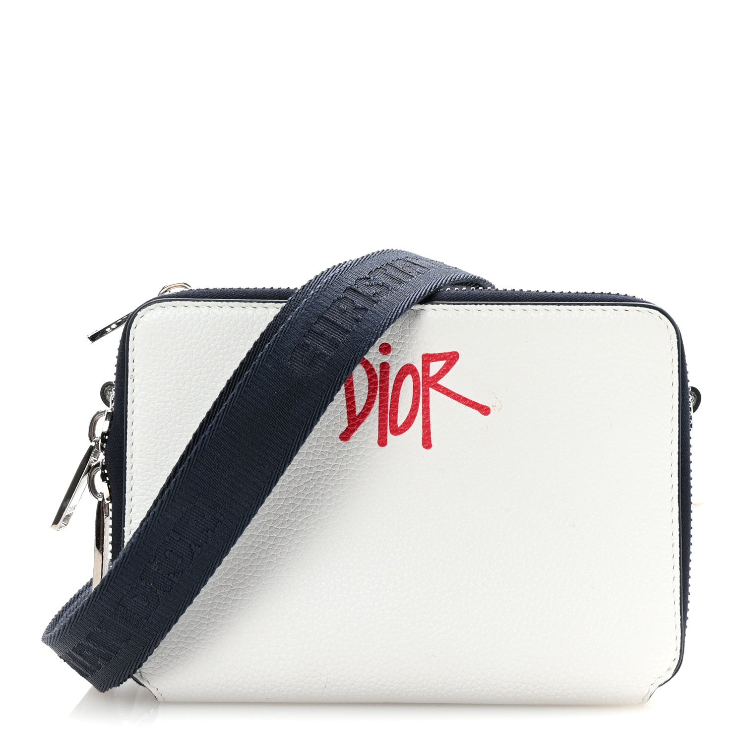 X SHAWN STUSSY Grained Calfskin Double Zip Crossbody Pouch White