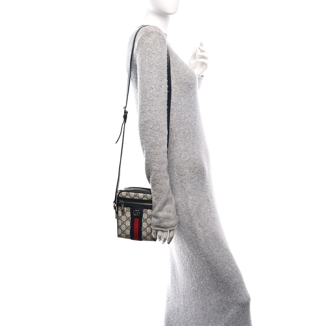 GG Supreme Monogram Textured Calfskin Web Mini Ophidia Messenger Beige Blue