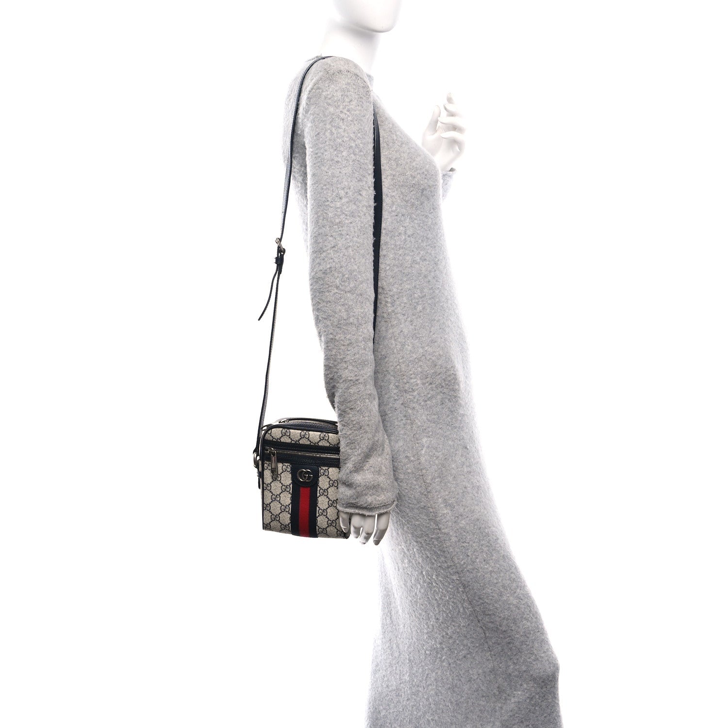 GG Supreme Monogram Textured Calfskin Web Mini Ophidia Messenger Beige Blue