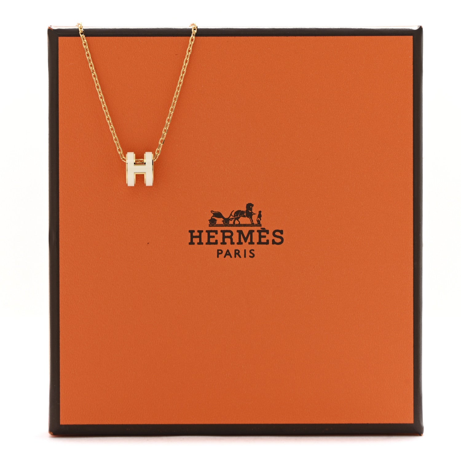 Lacquered Gold Mini Pop H Pendant Necklace White